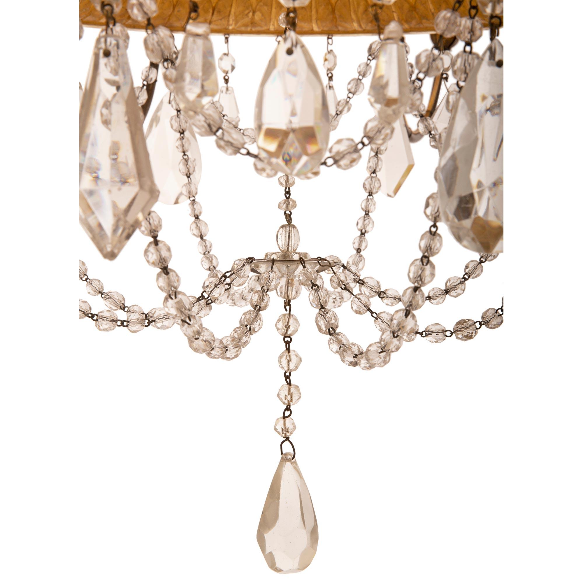 Italian 19th Century Louis XVI St. Giltwood, Gilt Metal, and Crystal Chandelier For Sale 4