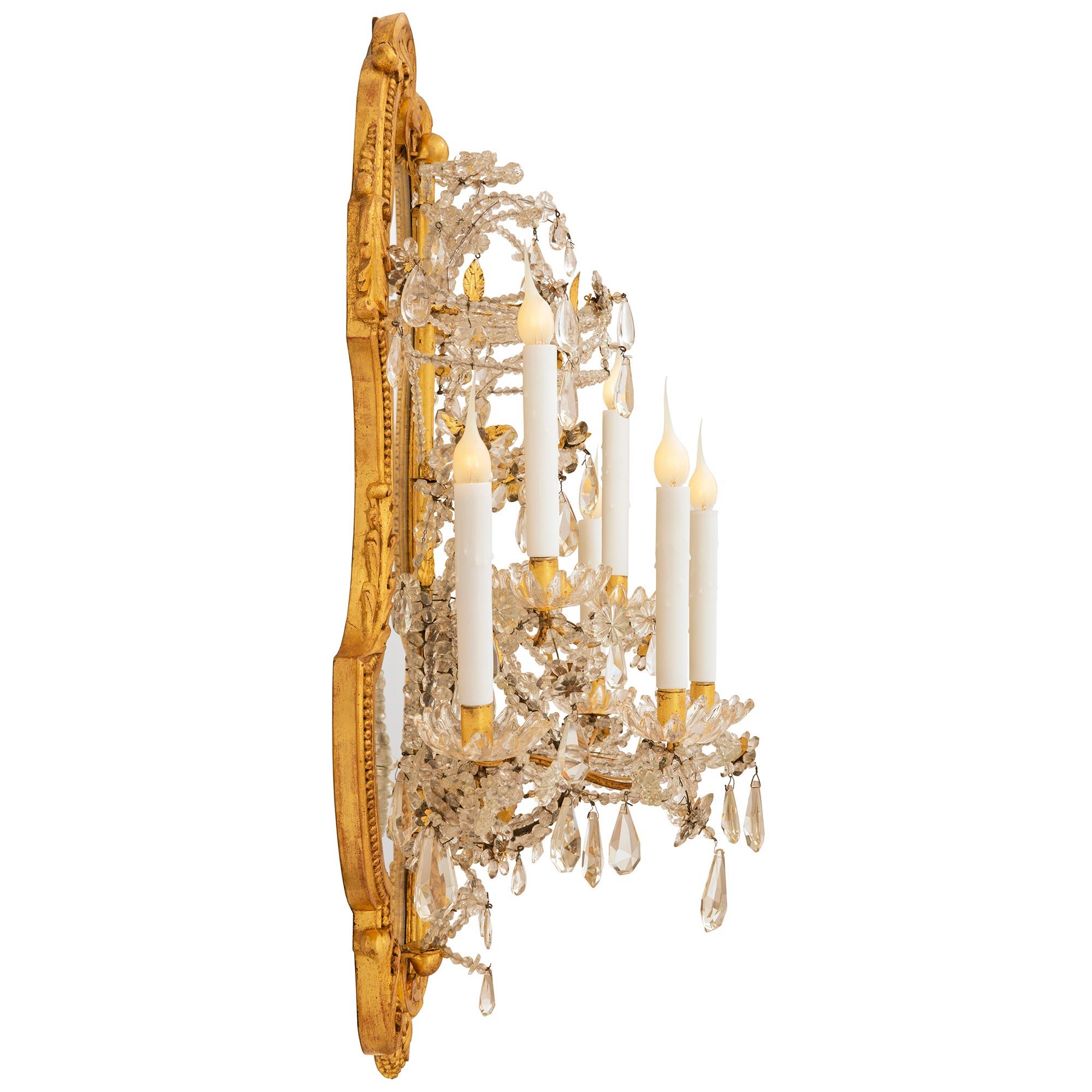 Apliques italianos de madera dorada, espejo y cristal del siglo XIX, estilo Luis XVI en Bueno estado para la venta en West Palm Beach, FL
