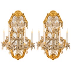 Italienisch 19. Jahrhundert Louis XVI st. Giltwood, Spiegel und Glas Wandleuchter
