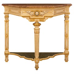 Antique Italian 19th century Louis XVI st. Giltwood, patinated wood, and marble console