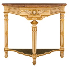 Italian 19th century Louis XVI st. Giltwood, patinated wood, and marble console Antique Italian 19th century Louis XVI st. Giltwood, patinated wood, and marble console