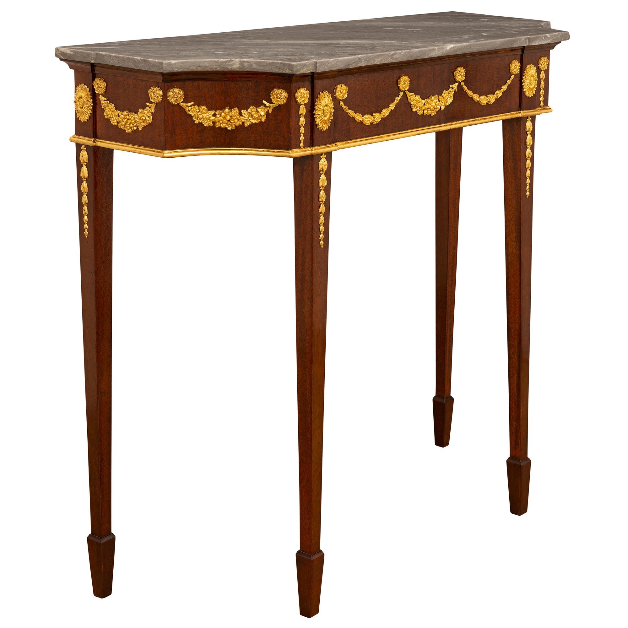 Italian 19th Century Louis XVI St. Mahogany, Giltwood, and Marble Console In Good Condition For Sale In West Palm Beach, FL