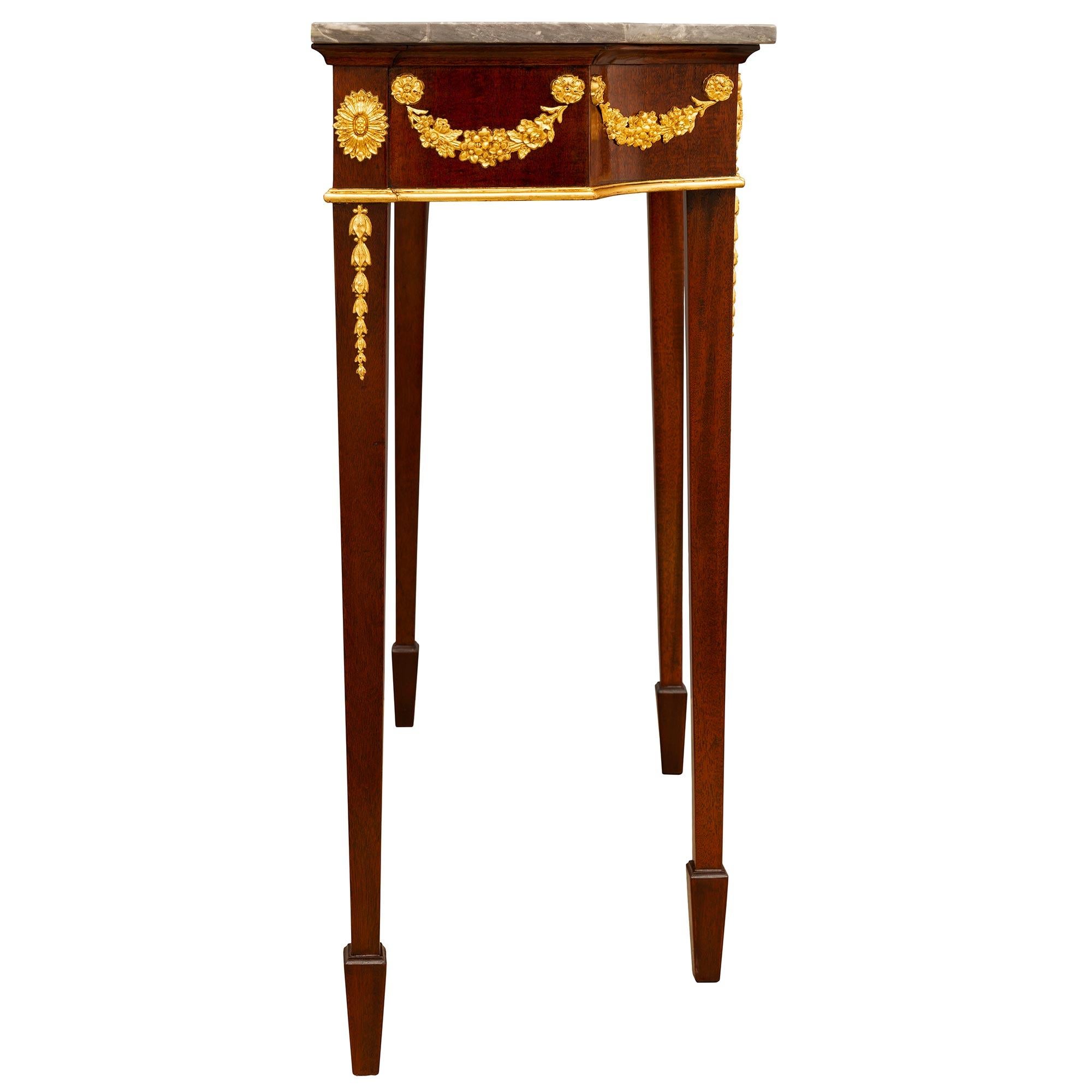 Italian 19th Century Louis XVI St. Mahogany, Giltwood, and Marble Console For Sale 1