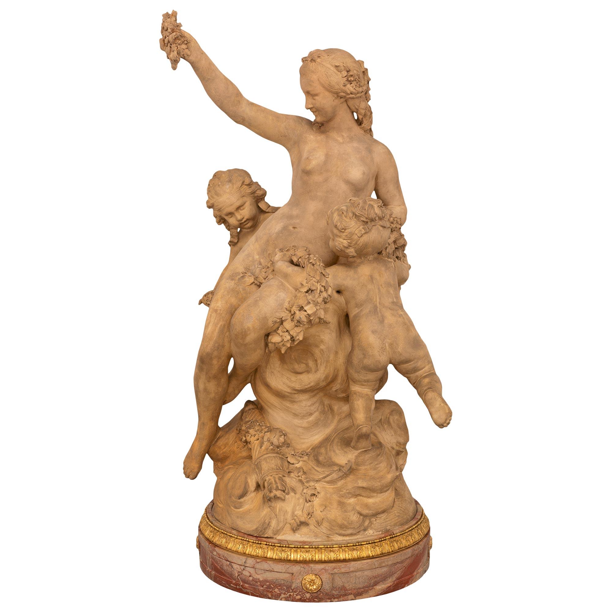 Statue italienne du 19ème siècle de style Louis XVI en marbre, bronze doré et terre cuite en vente 6