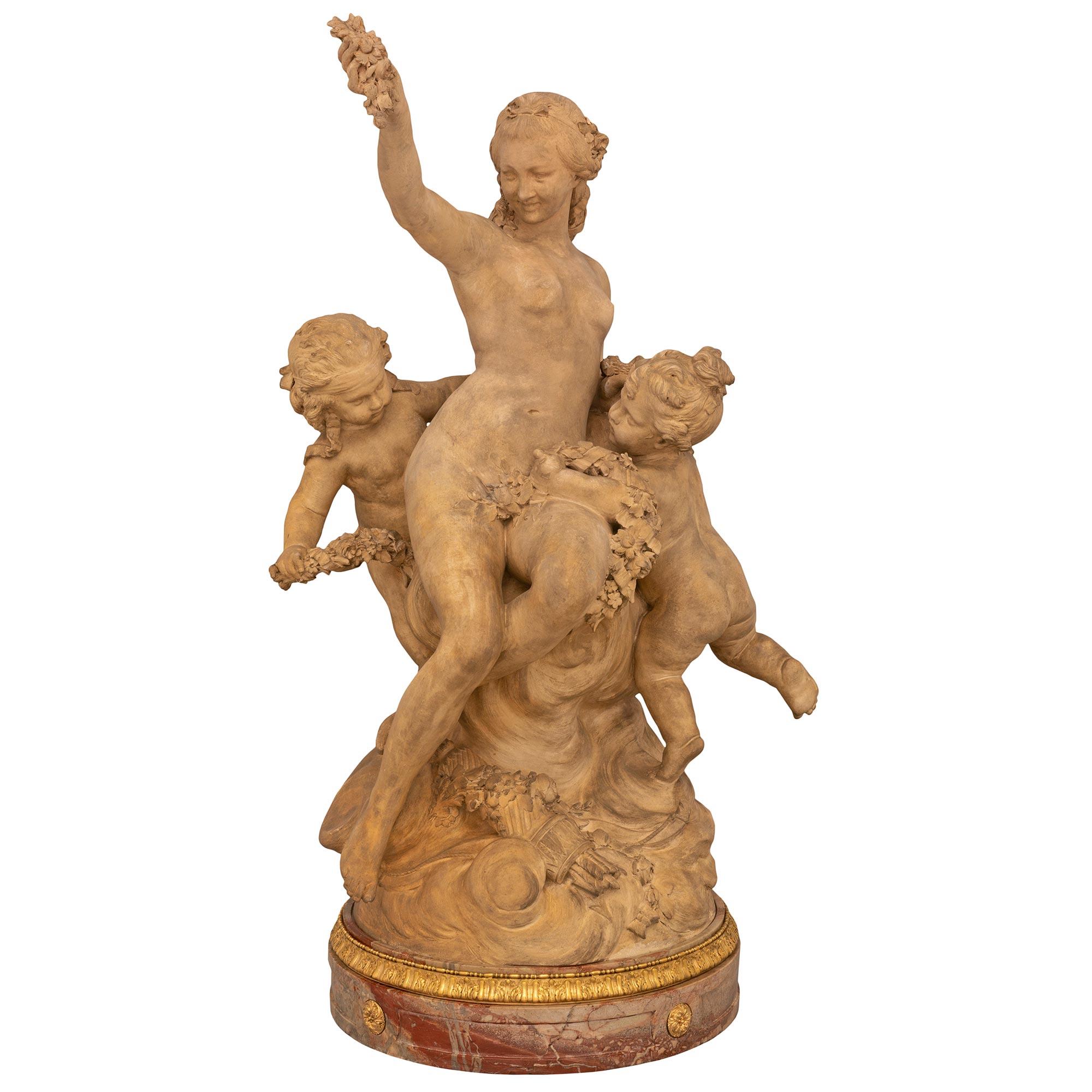 Italian 19th Century Louis XVI St. Marble, Ormolu, and Terra Cotta Statue In Good Condition For Sale In West Palm Beach, FL