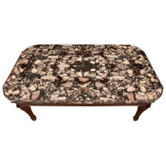 Italian 19th Century Louis XVI St. Oak and Brèche De Médicis Marble Coffee Table