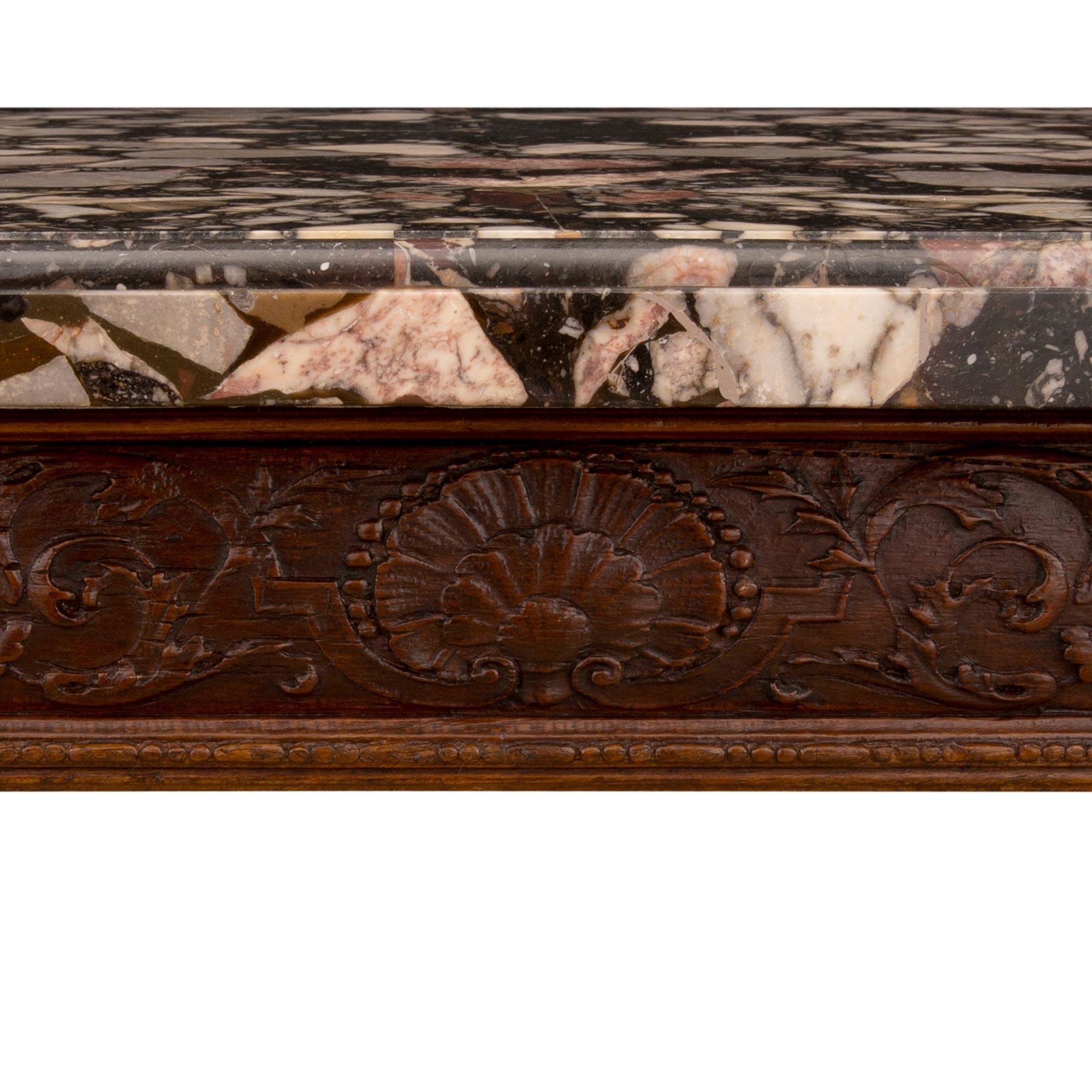 Italian 19th Century Louis XVI St. Oak and Brèche De Médicis Marble Coffee Table For Sale 2