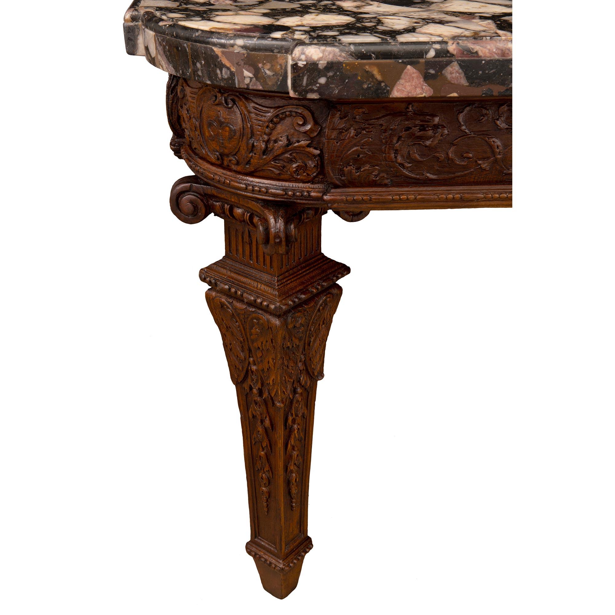 Italian 19th Century Louis XVI St. Oak and Brèche De Médicis Marble Coffee Table For Sale 3