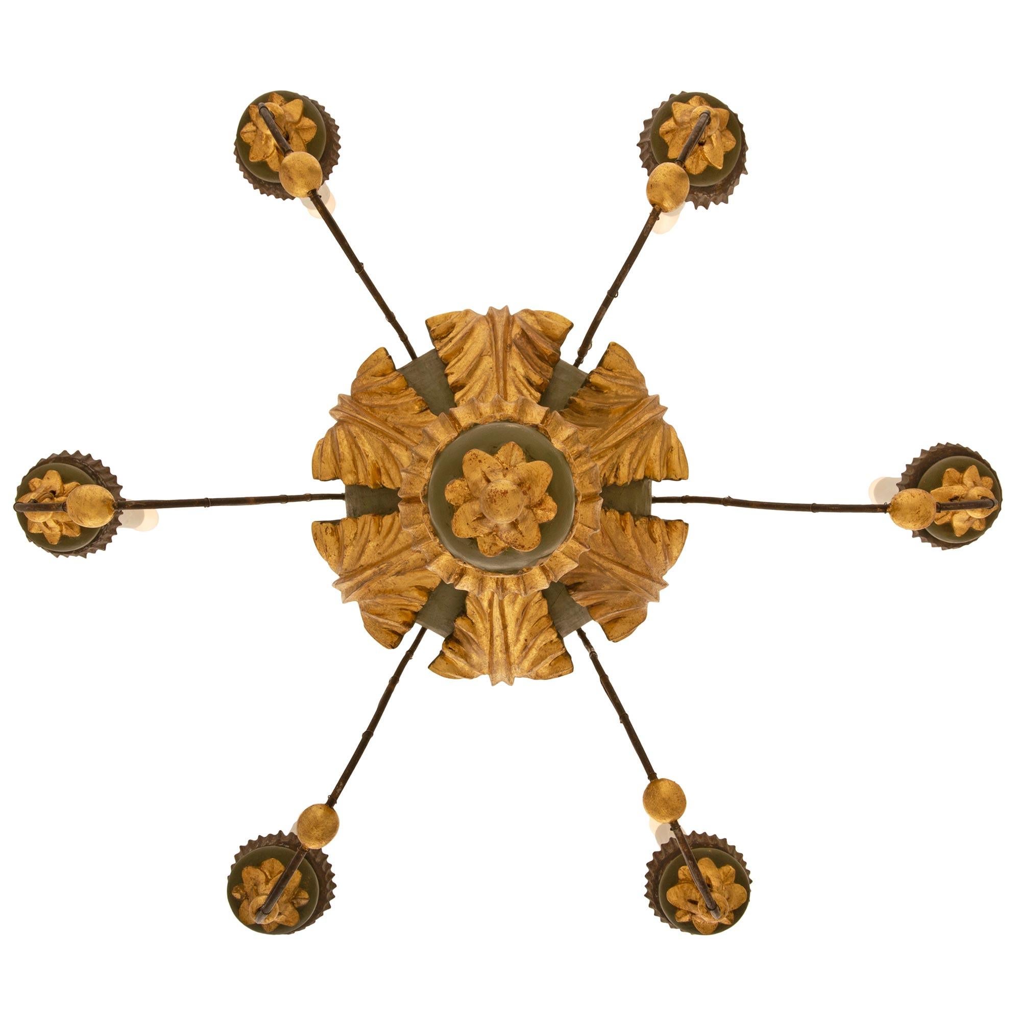 Italian 19th Century Louis XVI St. Patinated And Giltwood Chandelier For Sale 2