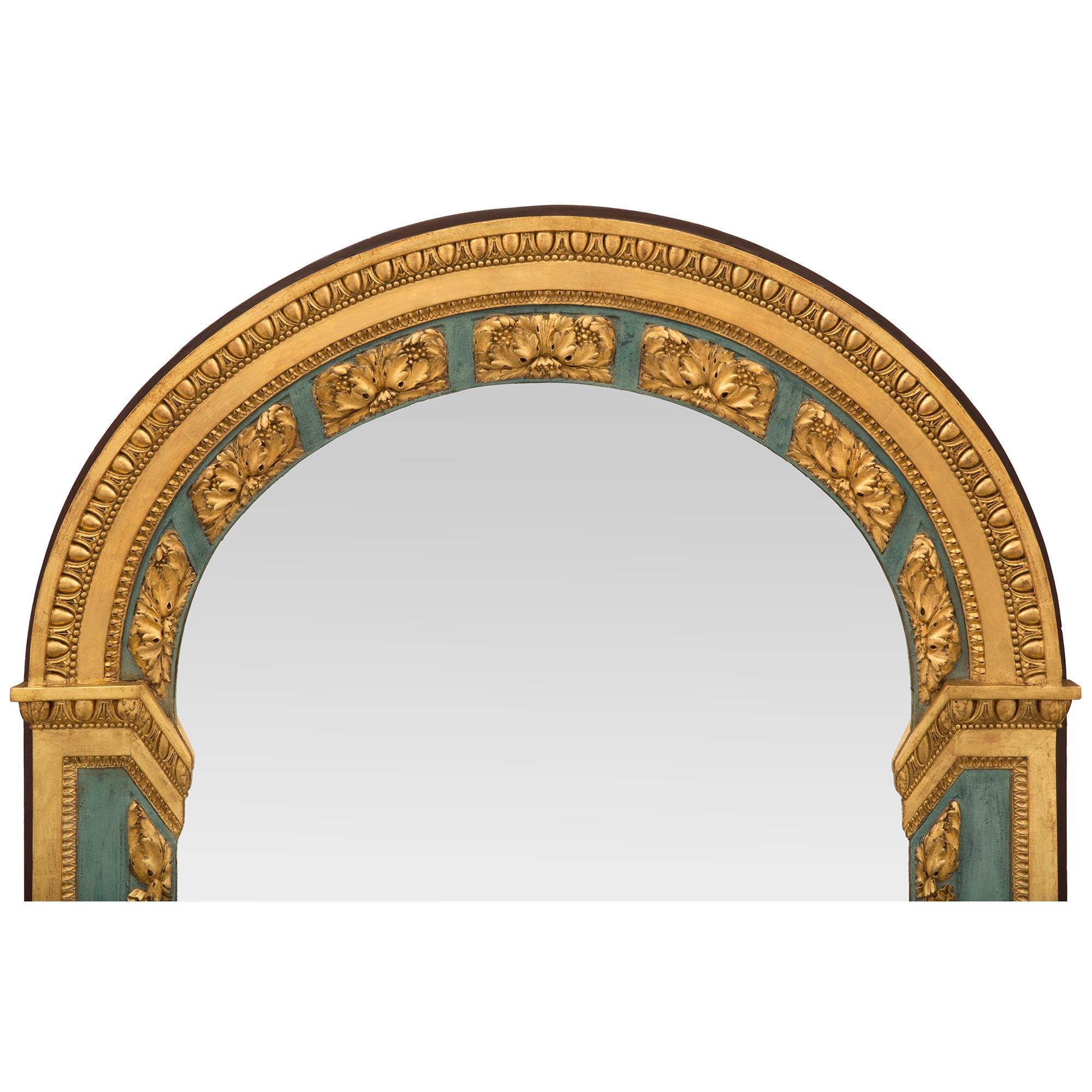 Italian 19th Century Louis XVI St. Patinated and Giltwood Mirror For Sale 1