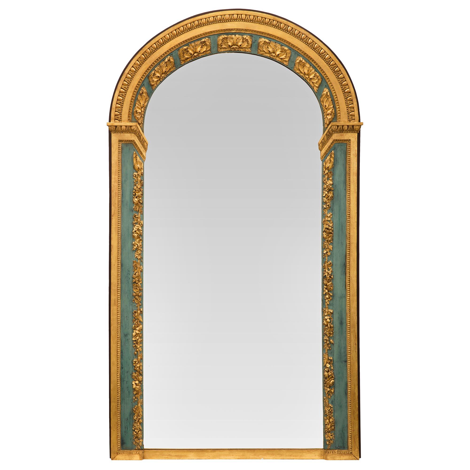 Italian 19th Century Louis XVI St. Patinated and Giltwood Mirror For Sale
