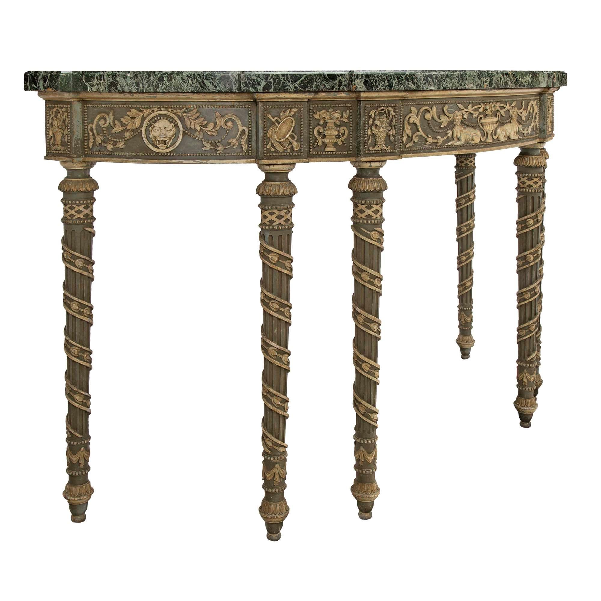 Italian 19th Century Louis XVI St. Patinated and Vert De Patricia Marble Console In Good Condition For Sale In West Palm Beach, FL