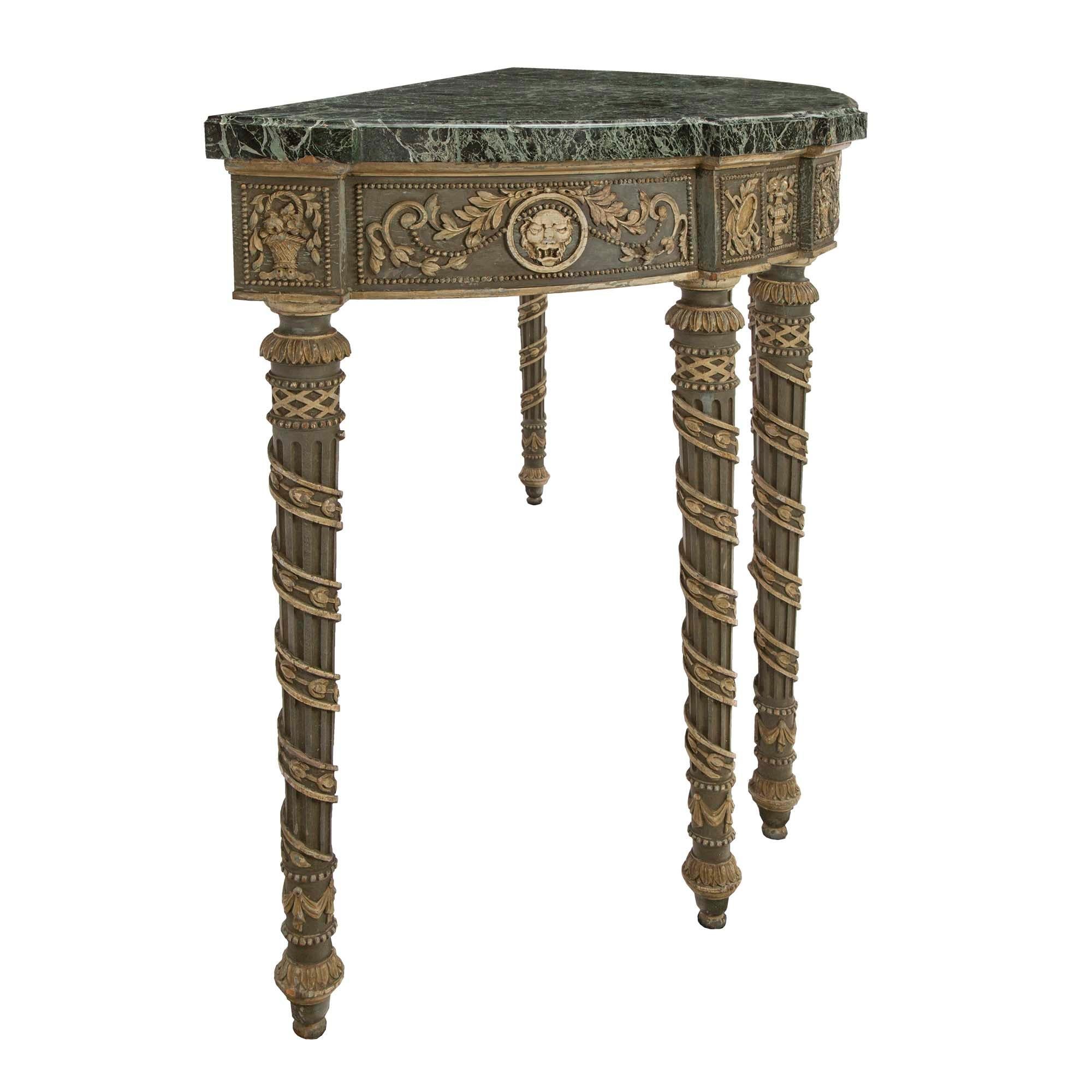 Italian 19th Century Louis XVI St. Patinated and Vert De Patricia Marble Console For Sale 1