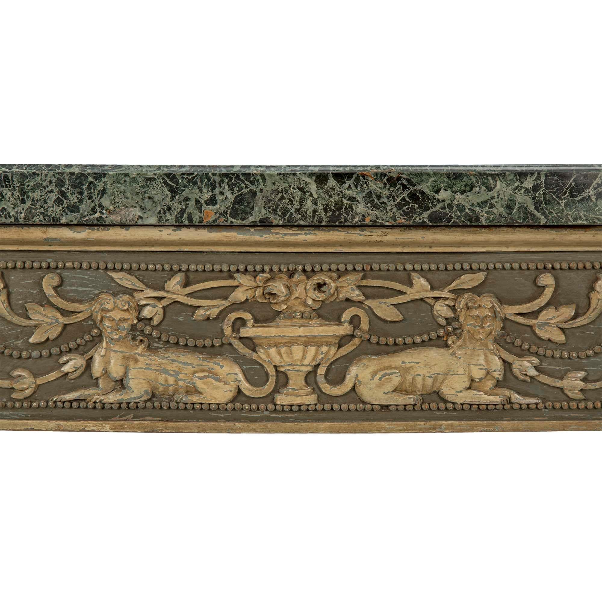 Italian 19th Century Louis XVI St. Patinated and Vert De Patricia Marble Console For Sale 2