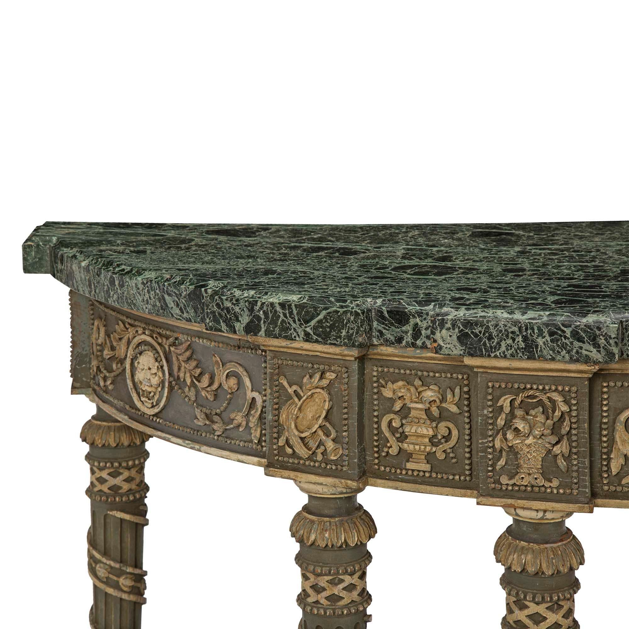Italian 19th Century Louis XVI St. Patinated and Vert De Patricia Marble Console For Sale 3