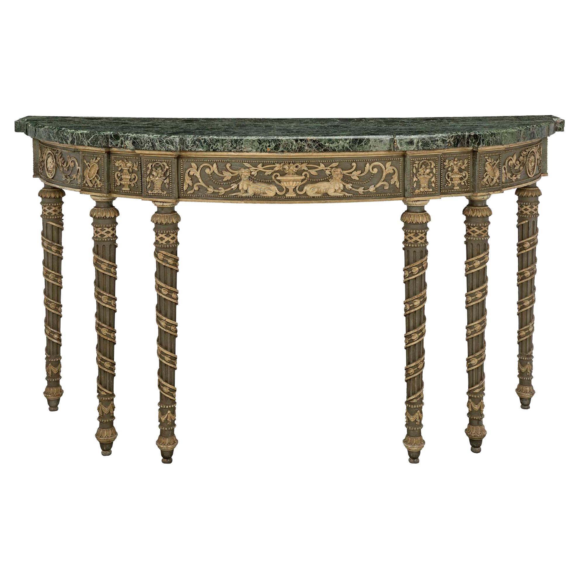 Italian 19th Century Louis XVI St. Patinated and Vert De Patricia Marble Console