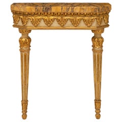 Italian 19th Century Louis XVI St, Patinated, Giltwood and Sienna Marble Console