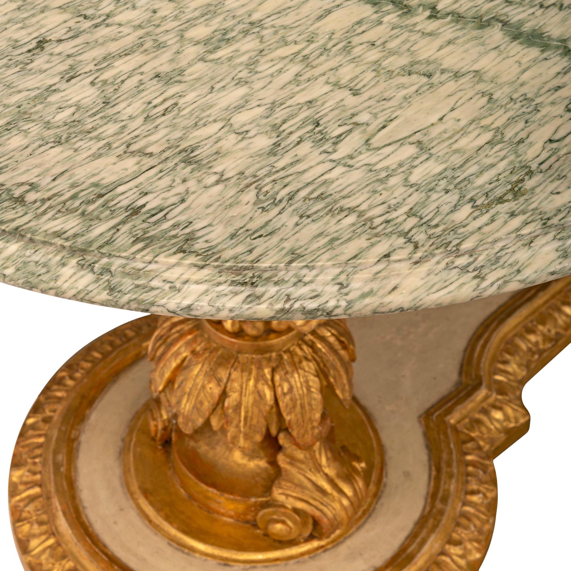 Italian 19th Century Louis XVI St. Patinated, Giltwood & Marble Center Table For Sale 1