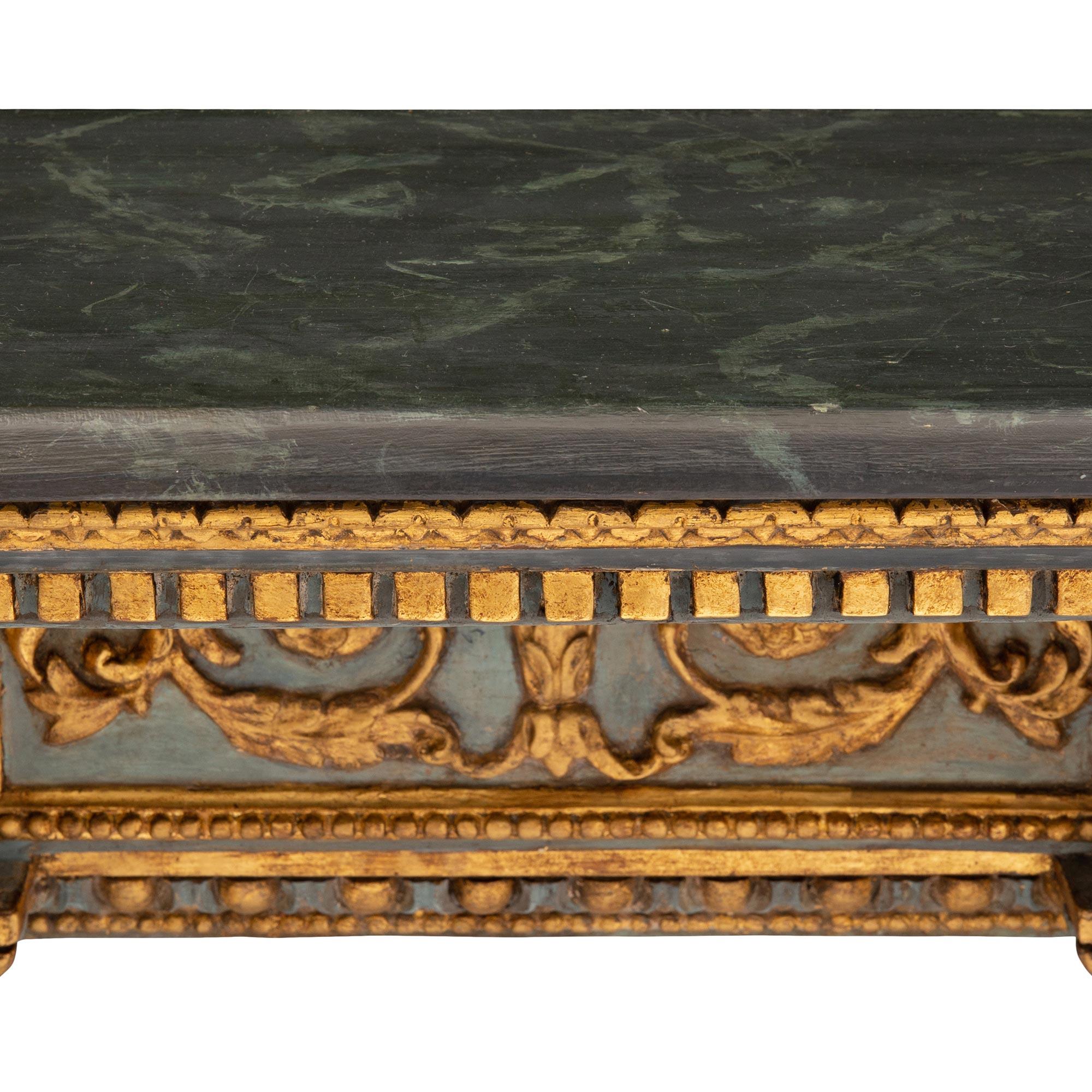 Italian 19th Century Louis XVI St. Patinated Wood and Giltwood Mirrored Console For Sale 1