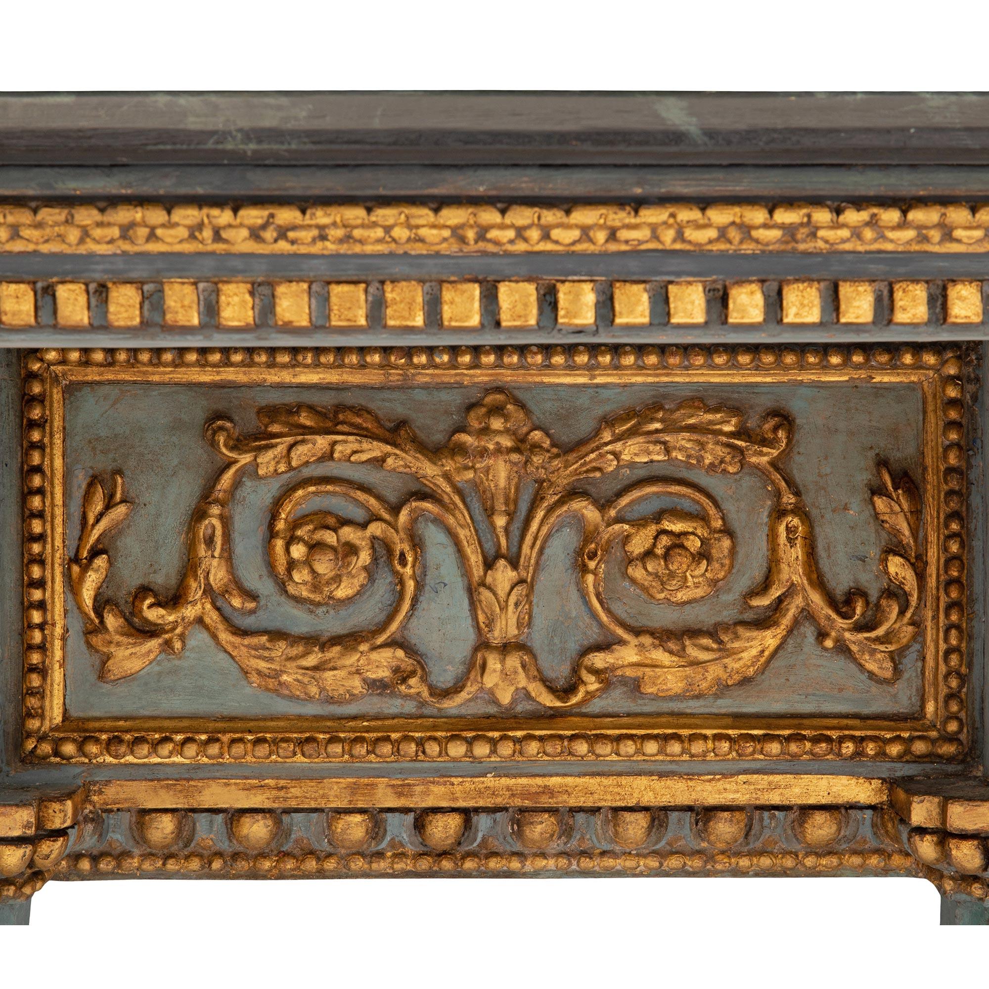 Italian 19th Century Louis XVI St. Patinated Wood and Giltwood Mirrored Console For Sale 2