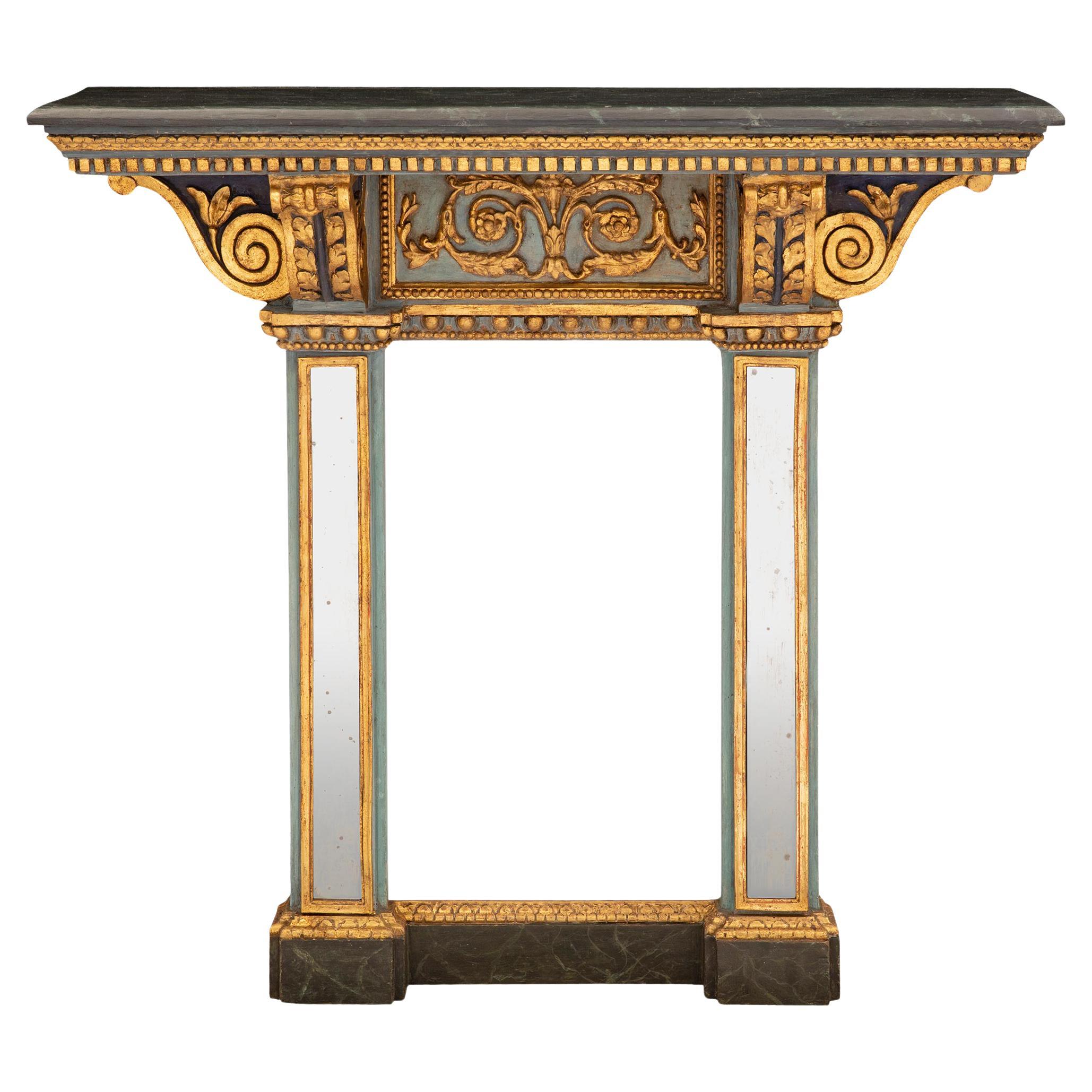 Italian 19th Century Louis XVI St. Patinated Wood and Giltwood Mirrored Console