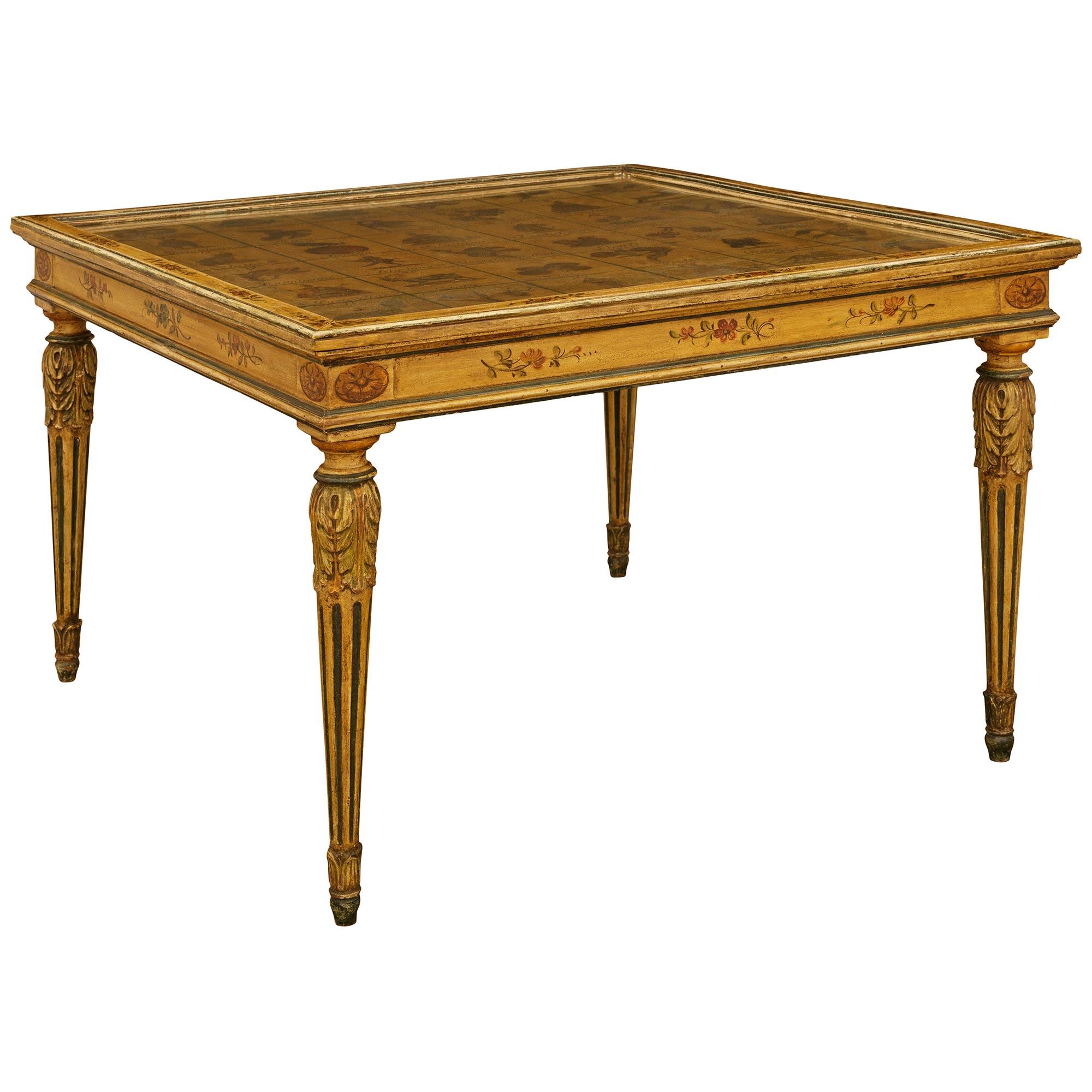 Mesa de centro italiana del siglo XIX, estilo Luis XVI, de madera patinada y cristal Italiano en venta