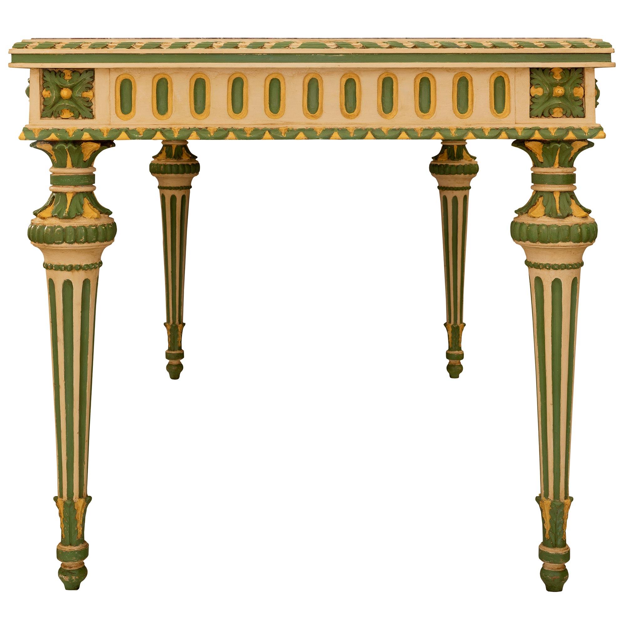 Italian 19th Century Louis XVI St. Patinated Wood and Marble Center Table For Sale 1