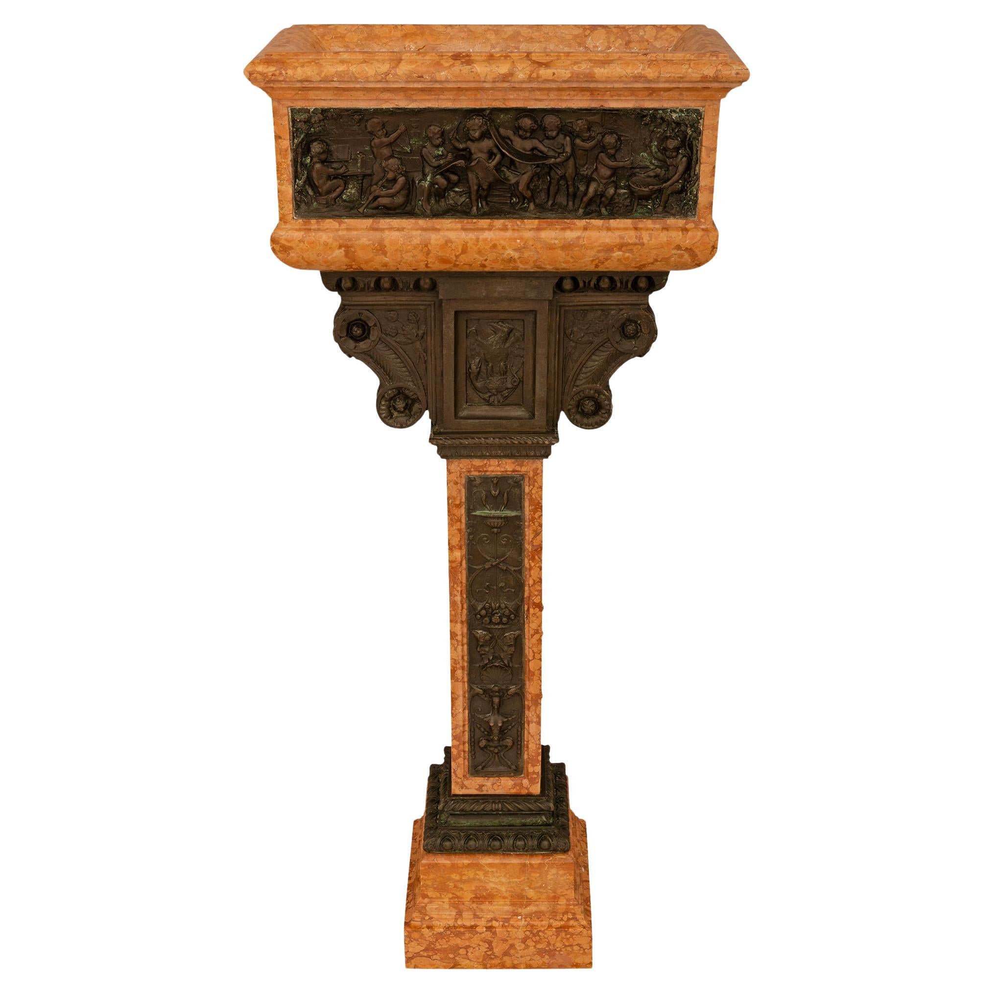 Italian 19th century Louis XVI st. Rosso Verona marble and Bronze planter