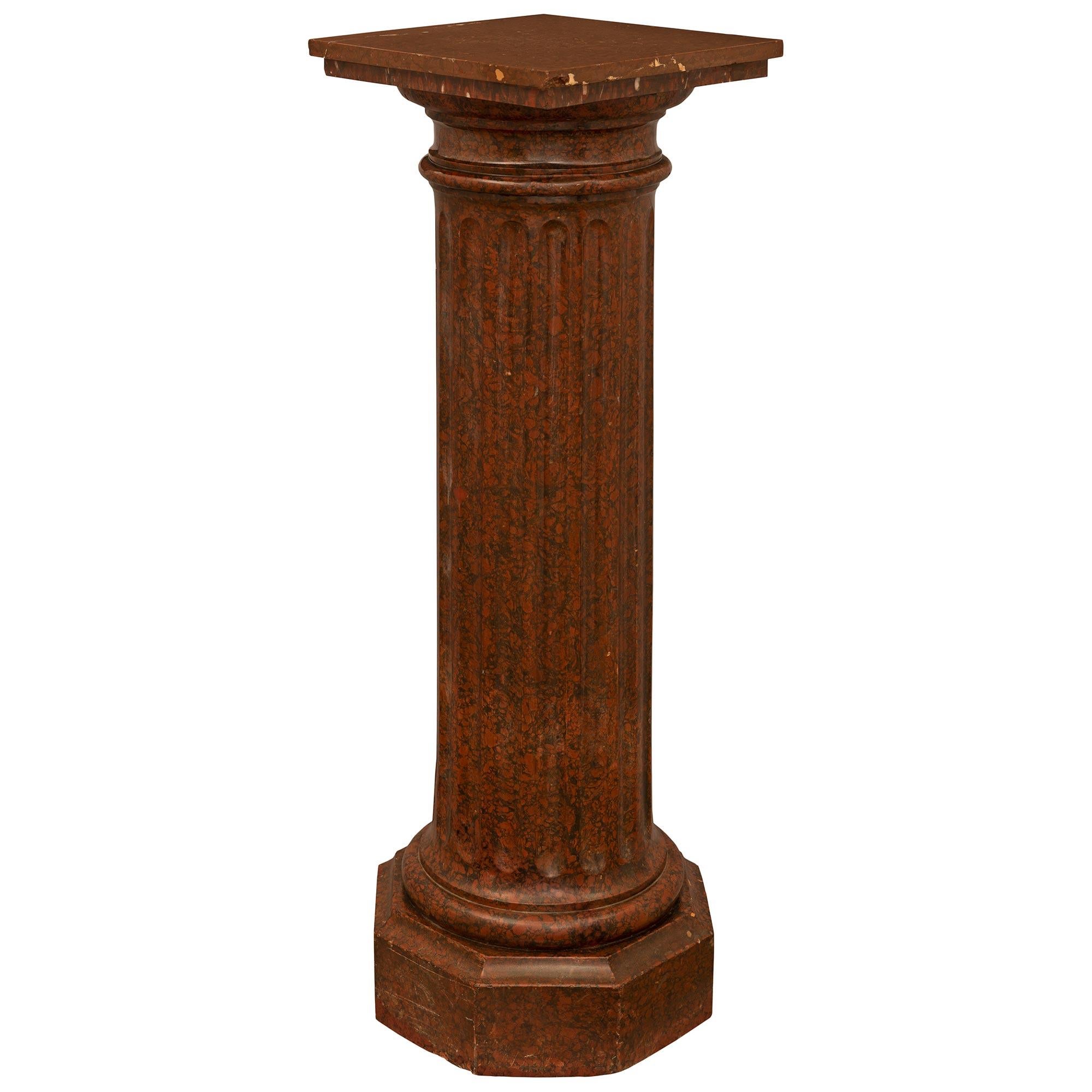 Italian 19th Century Louis XVI St. Scagliola and Rouge Griotte Marble Pedestal For Sale 1