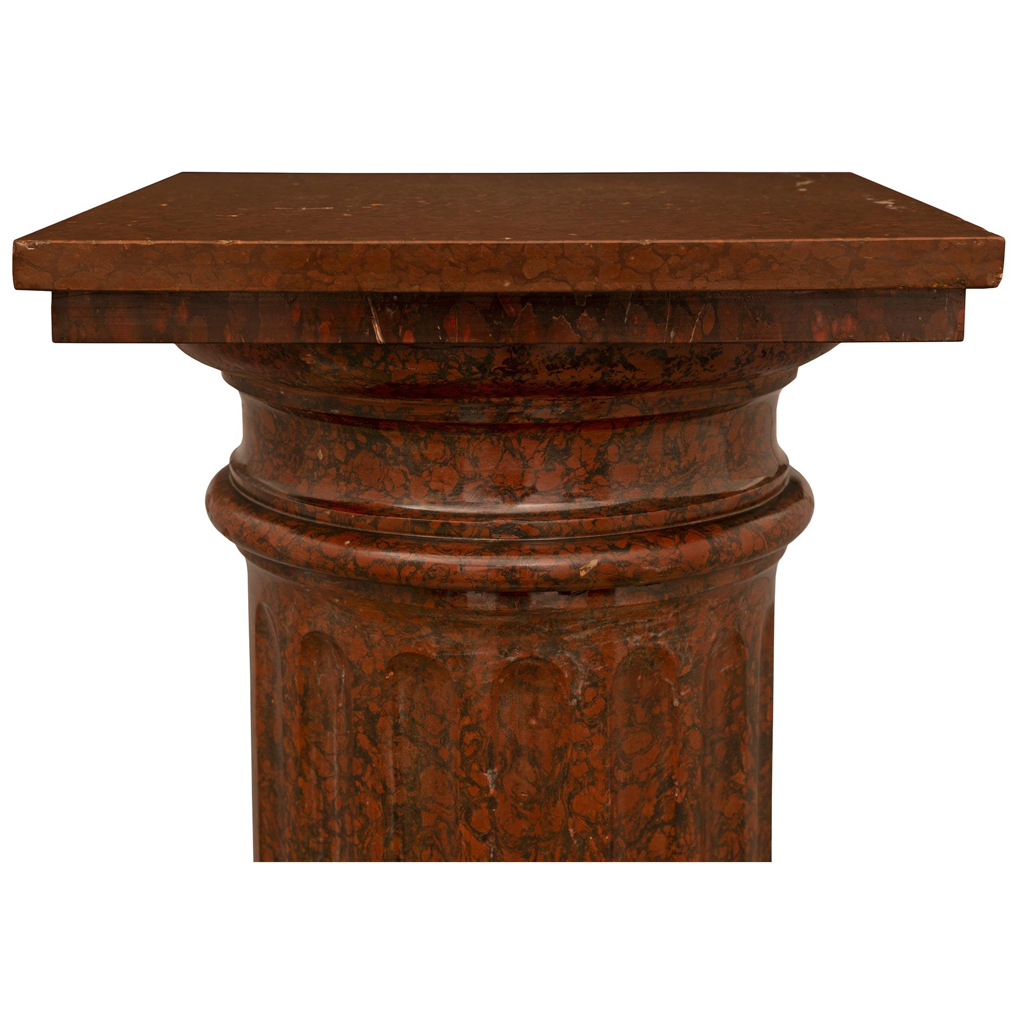 Italian 19th Century Louis XVI St. Scagliola and Rouge Griotte Marble Pedestal For Sale 2