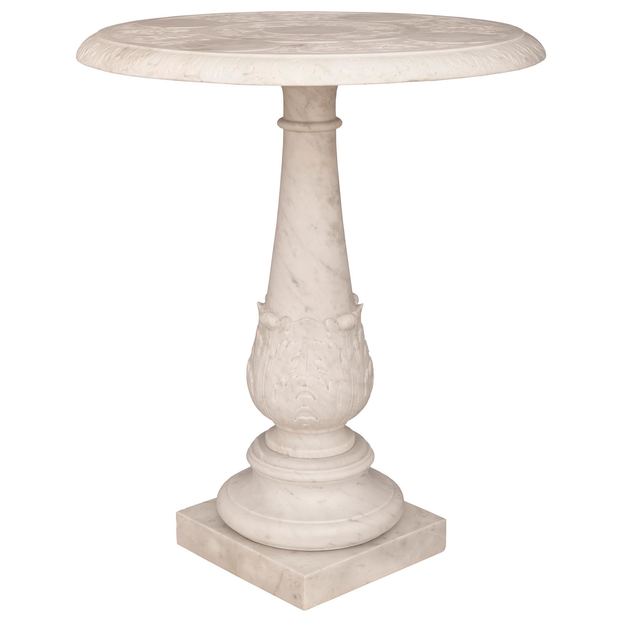 Italian 19th Century Louis XVI St. Solid White Carrara Marble Side Table In Good Condition For Sale In West Palm Beach, FL