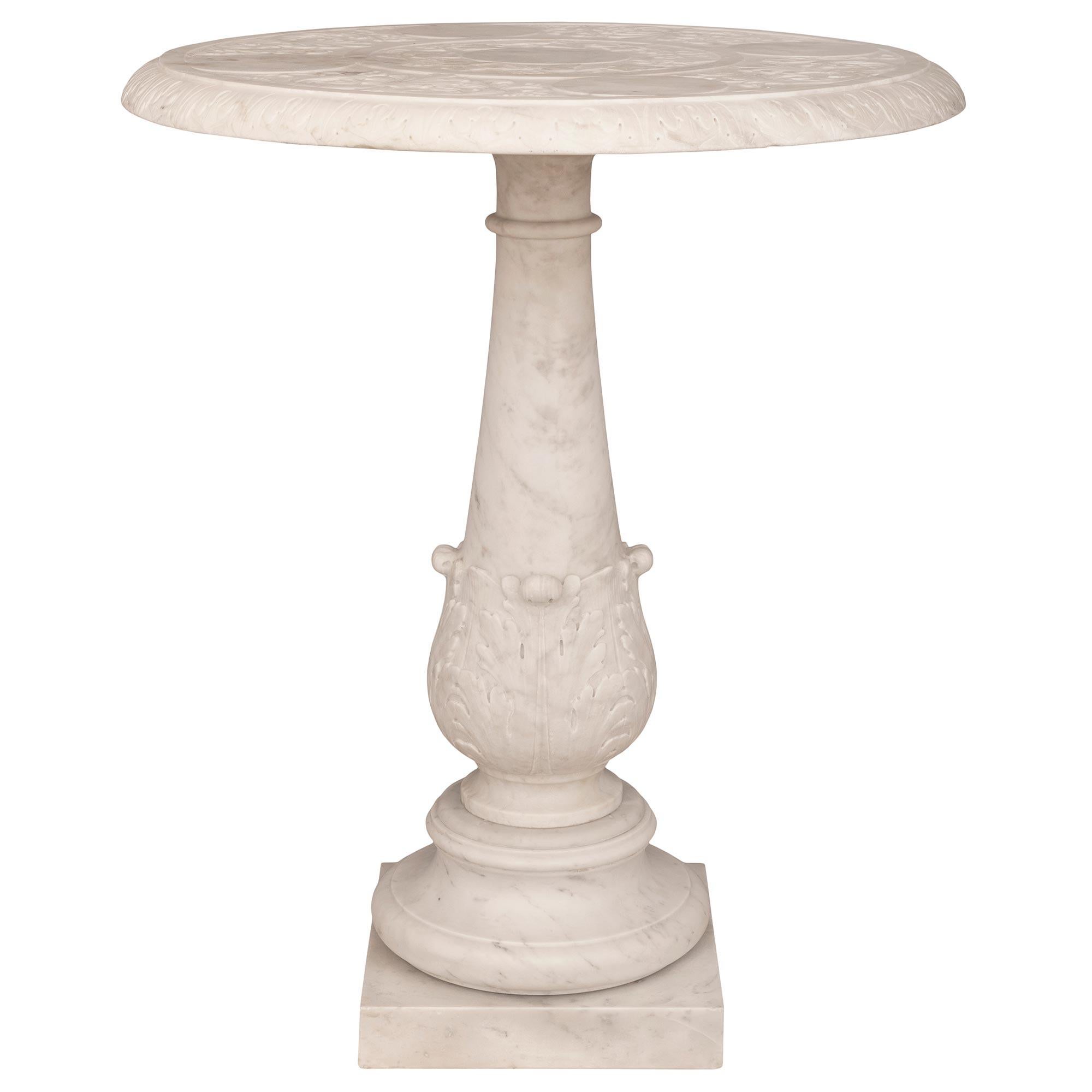 Italian 19th Century Louis XVI St. Solid White Carrara Marble Side Table For Sale 6