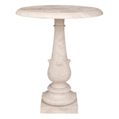 Table d'appoint italienne Louis XVI du 19ème siècle en marbre blanc de Carrare massif