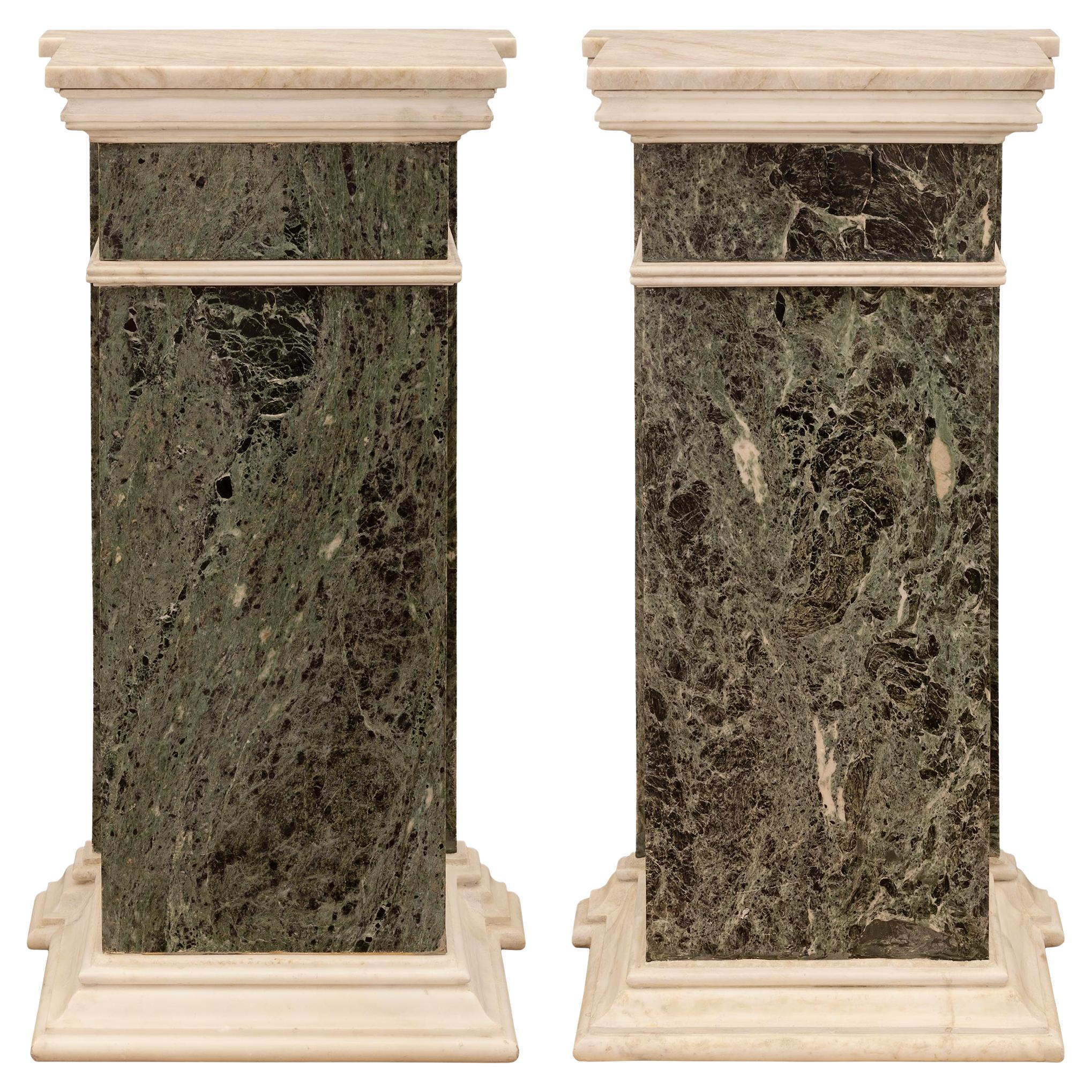 Italian 19th Century Louis XVI St. White Carrara And Marble Pedestal Columns For Sale