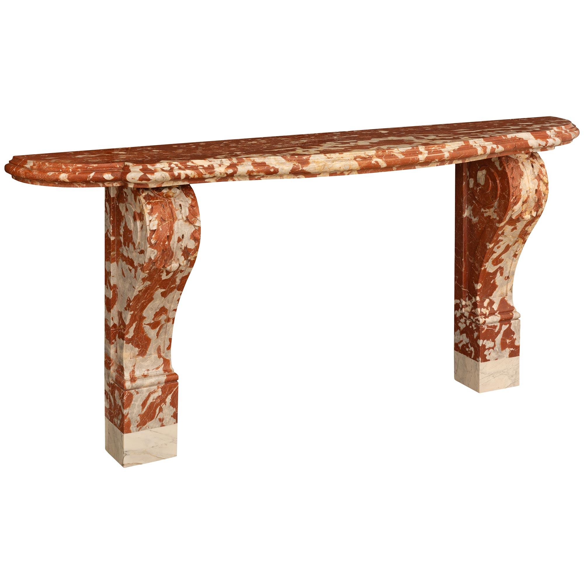 Italian 19th century Louis XVI st. white Carrara Incarnat Turquin marble console In Good Condition For Sale In West Palm Beach, FL