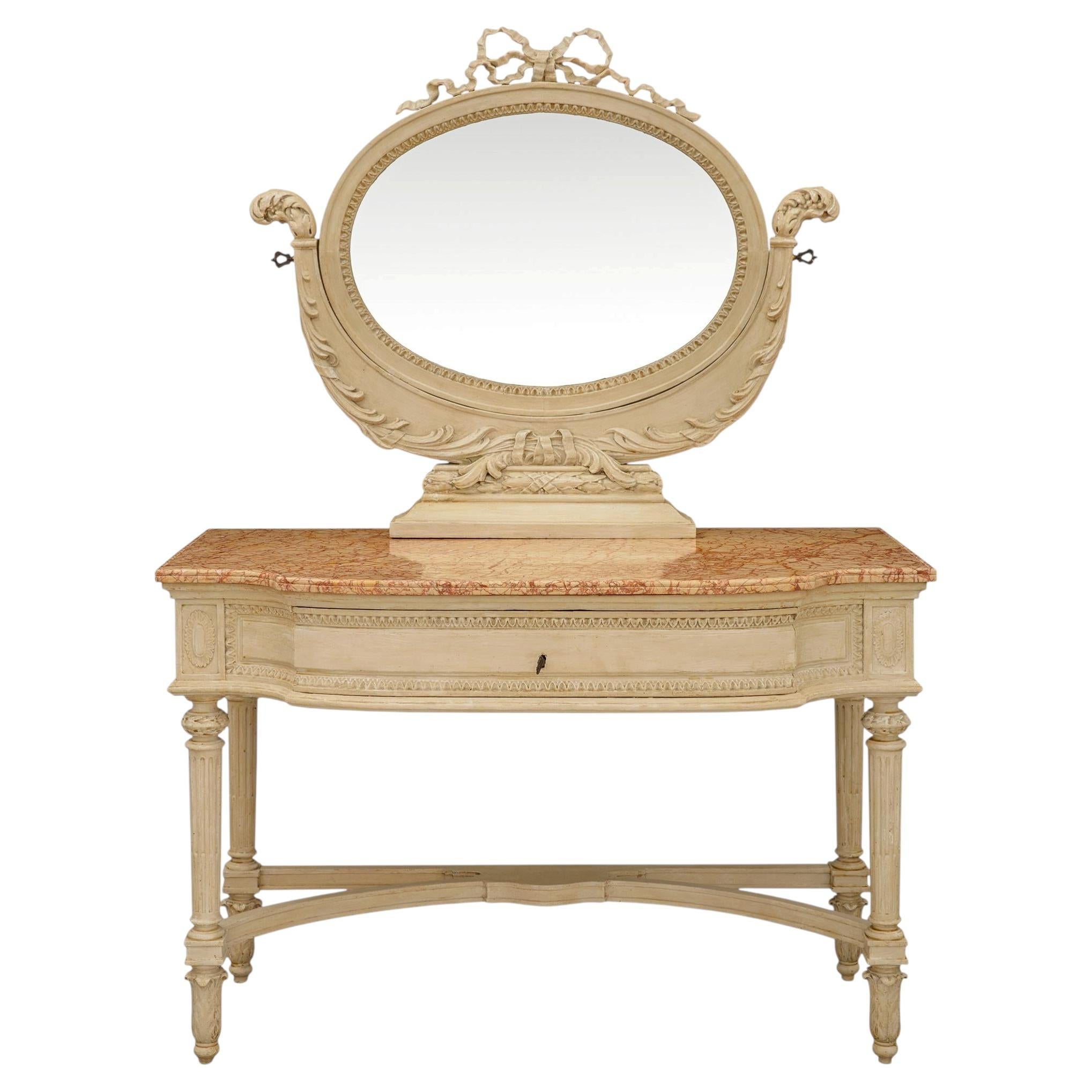 Italian 19th century Louis XVI st. Wood & Breccia marble vanity/dressing table
