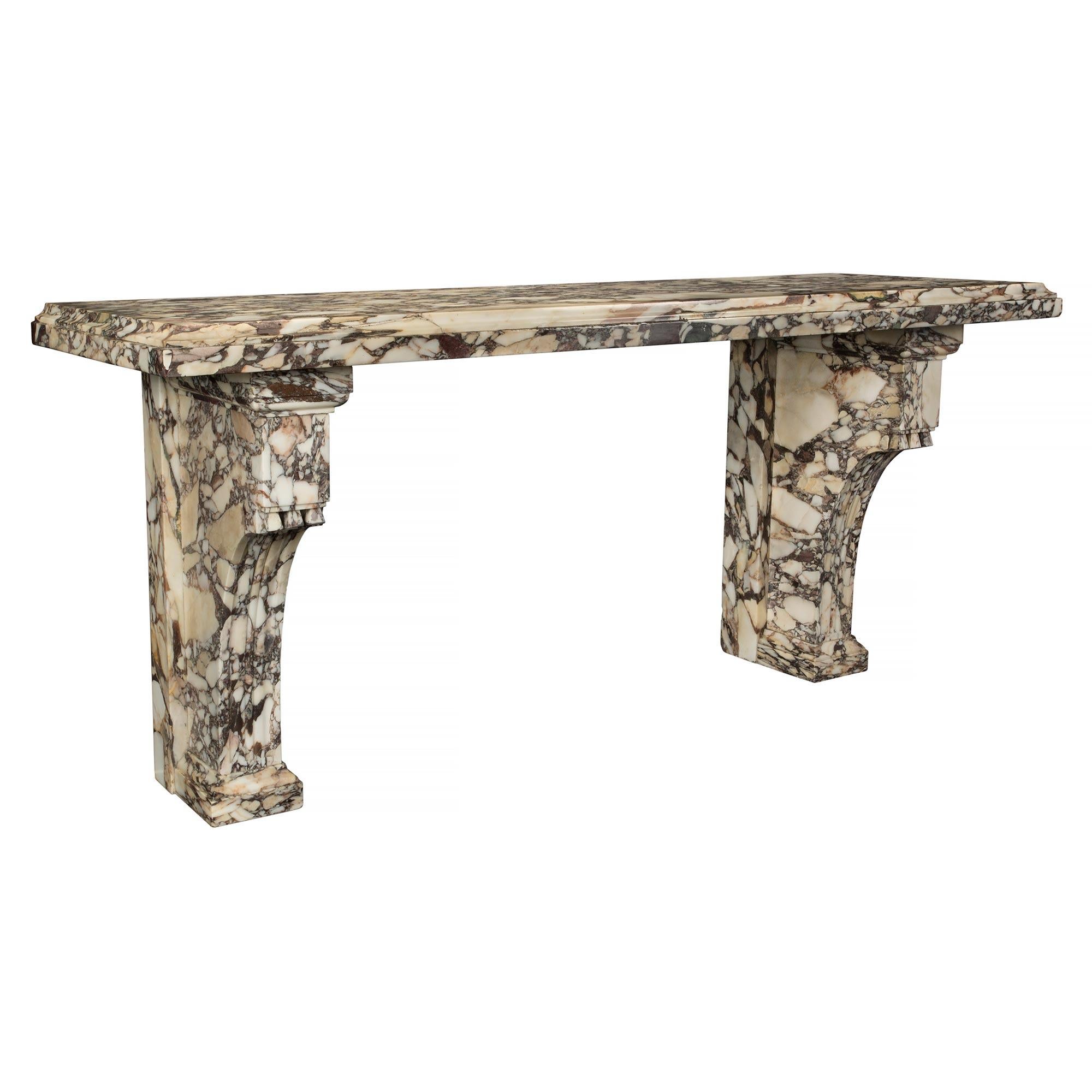Italian 19th Century Louis XVI Style Breccia Medecis Marble Console In Good Condition For Sale In West Palm Beach, FL