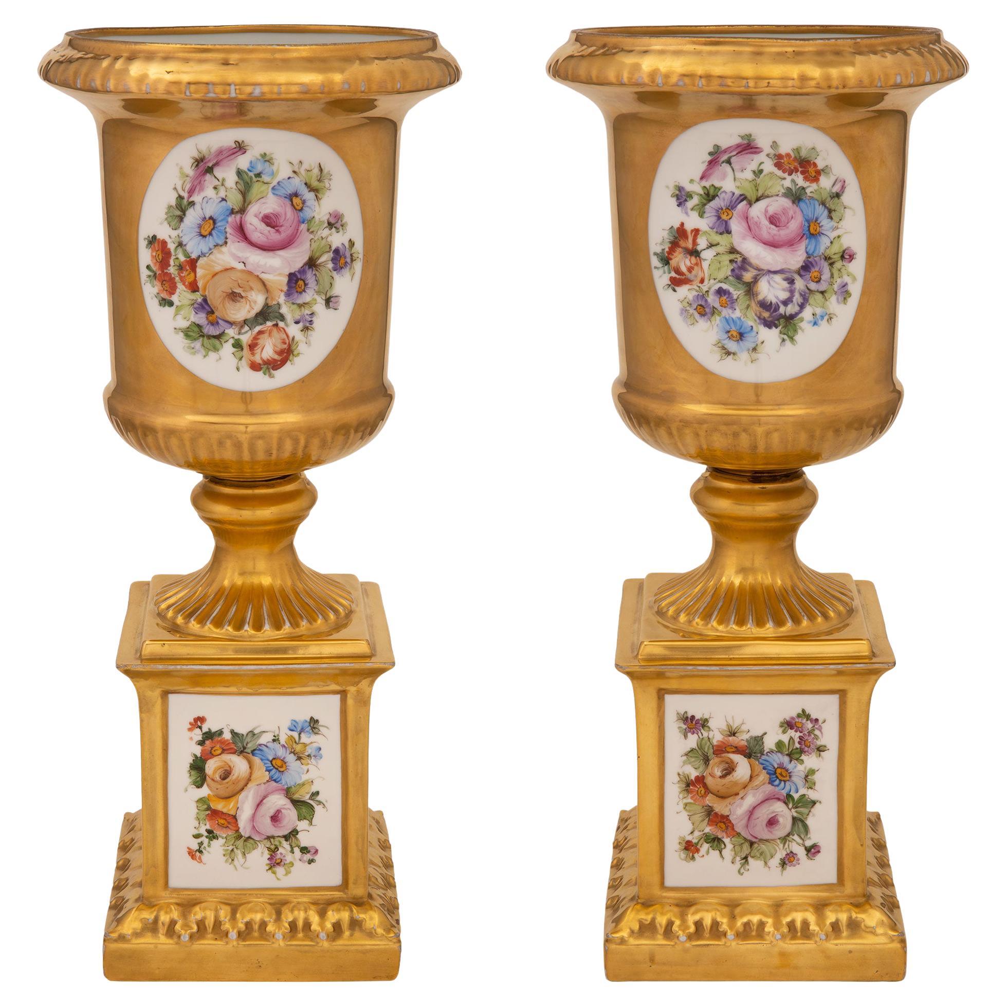 Italian 19th Century Louis XVI Style Capodimonte Porcelain Urns
