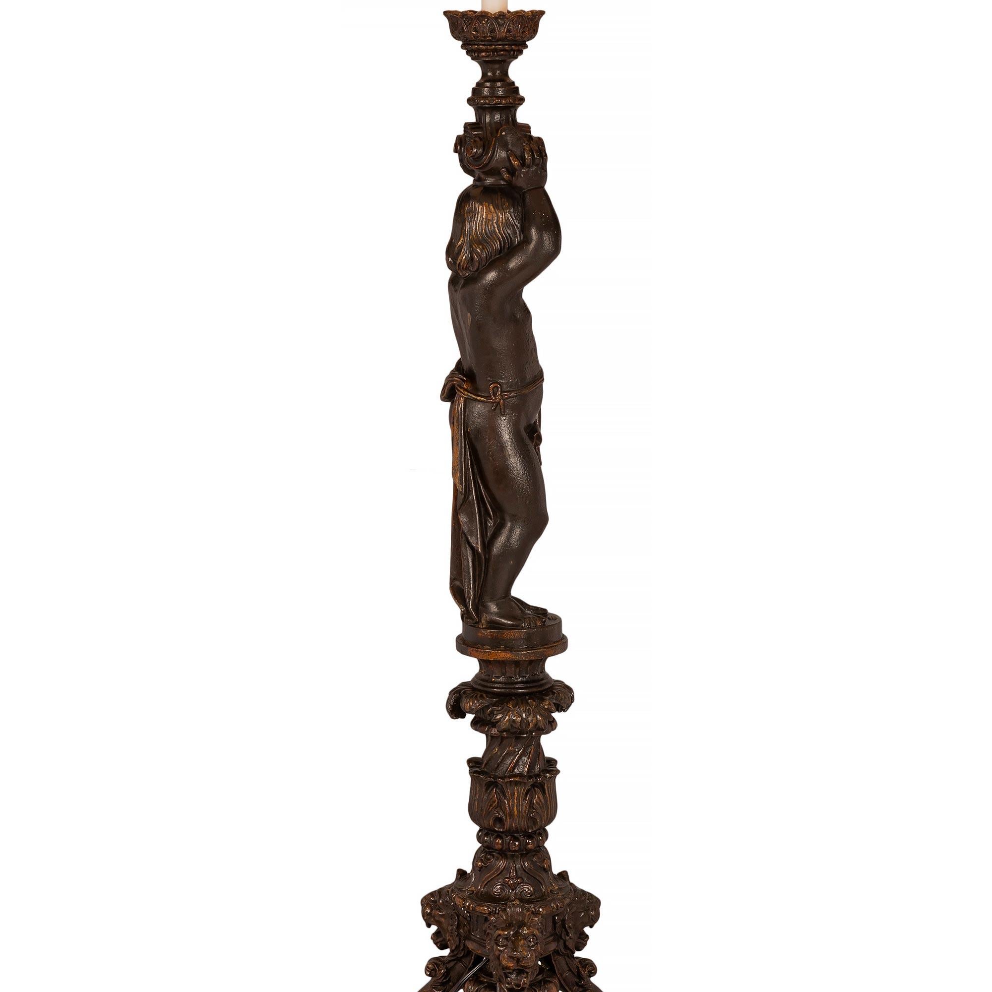 Italian 19th Century Louis XVI Style Cast Iron Floor Lamp For Sale 1