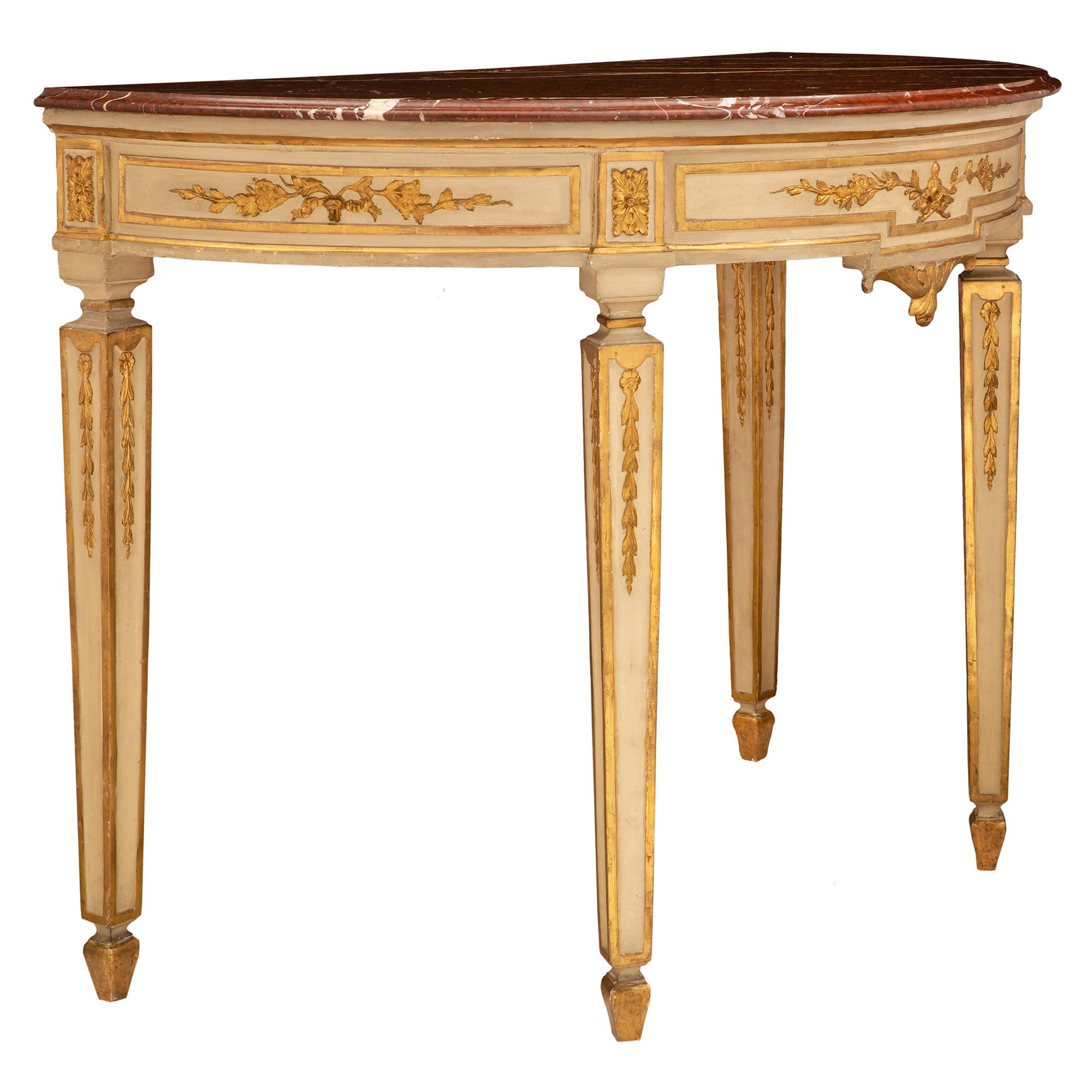 Patinated Italian 19th Century Louis XVI Style Freestanding Console For Sale