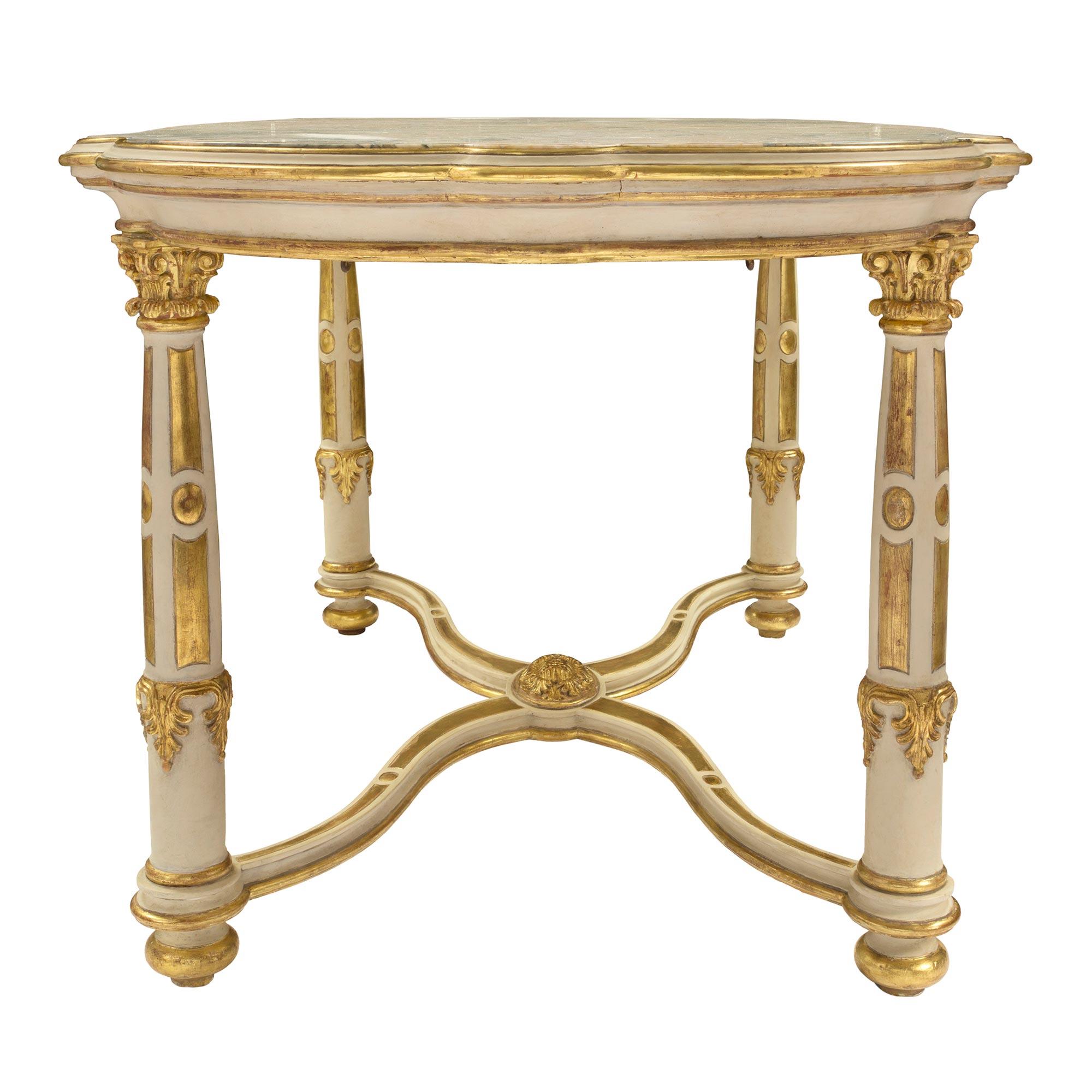 Italian 19th Century Louis XVI Style Giltwood and Marble Center Table In Good Condition For Sale In West Palm Beach, FL