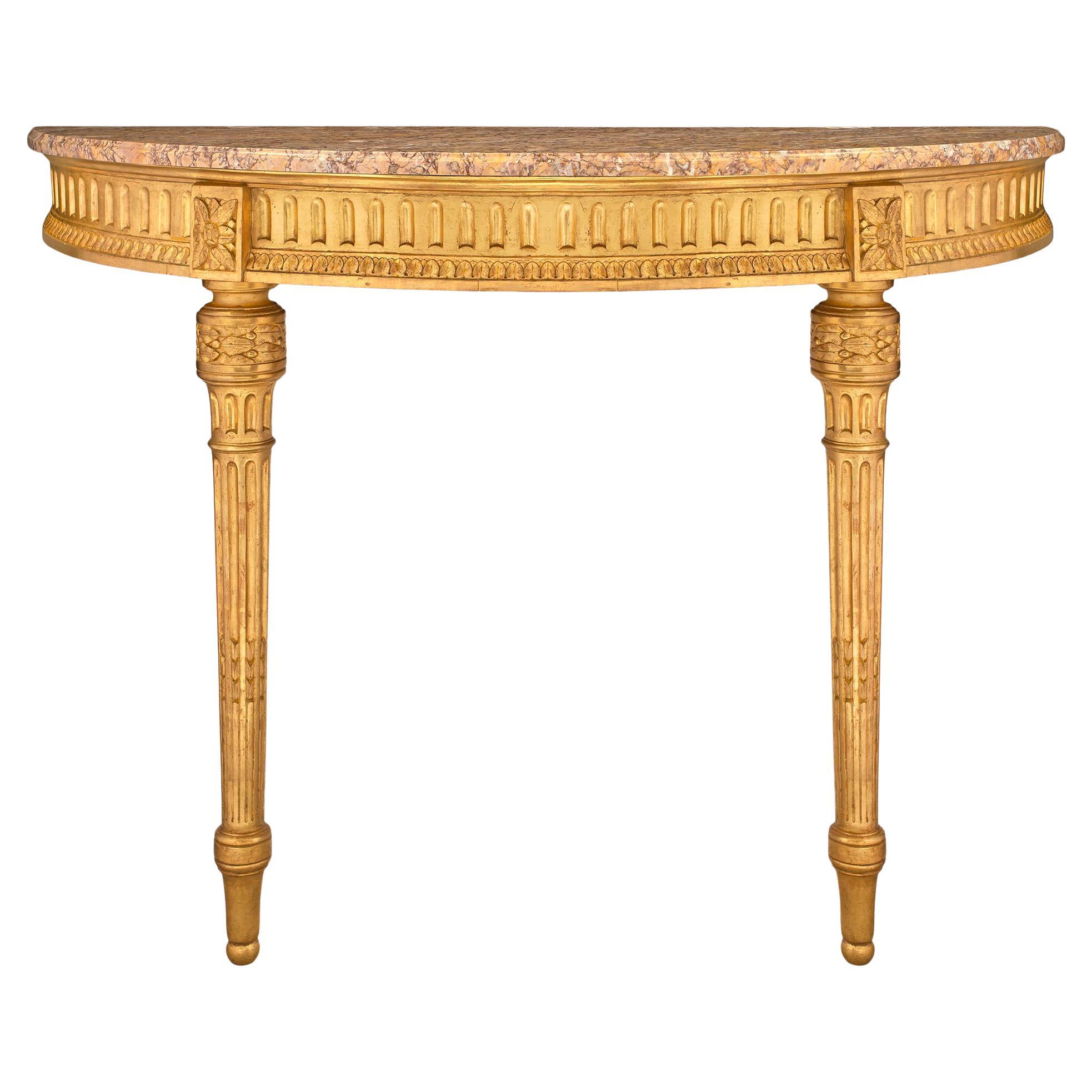 Italian 19th Century Louis XVI Style Giltwood and Marble Console