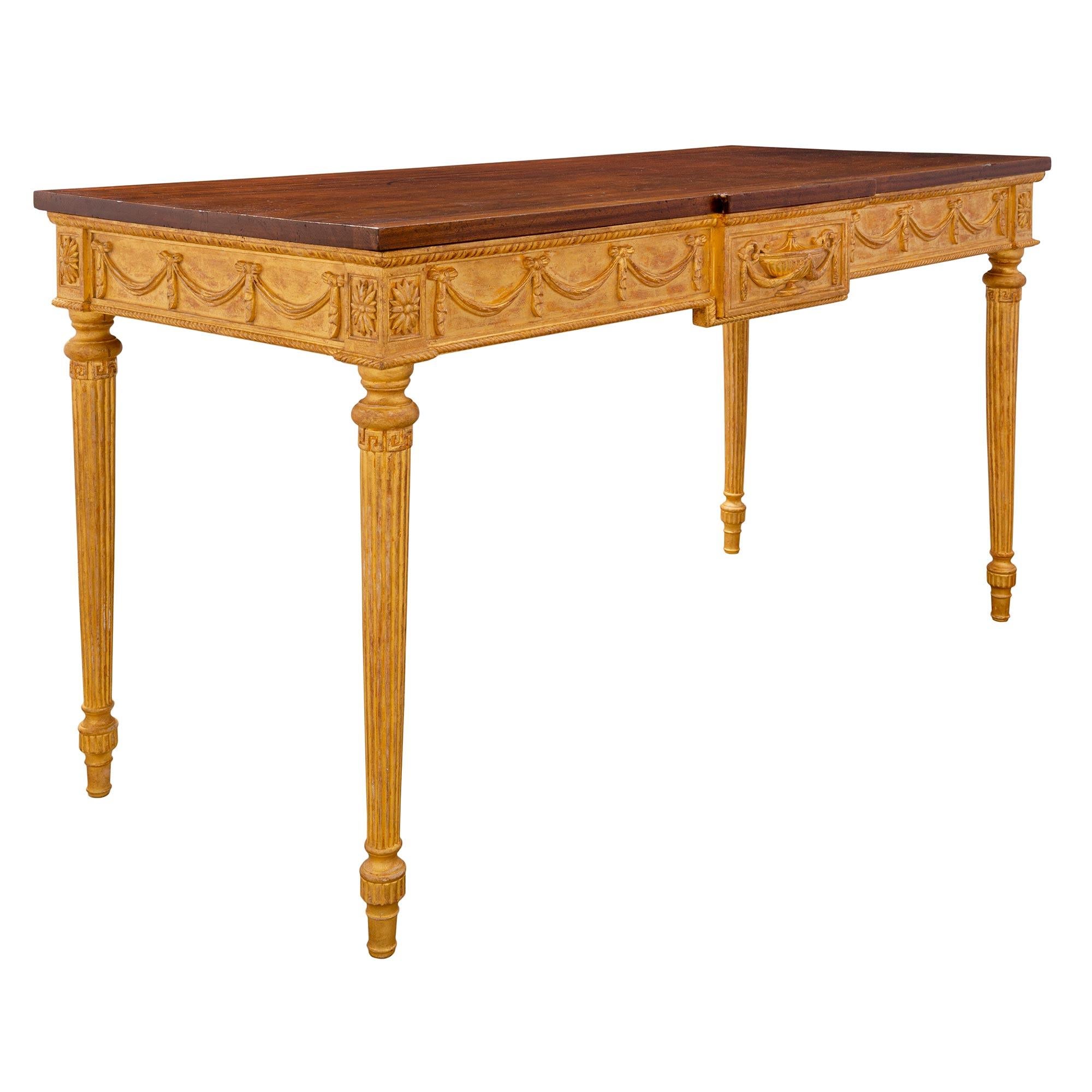Italian 19th Century Louis XVI Style Giltwood and Walnut Console In Good Condition For Sale In West Palm Beach, FL