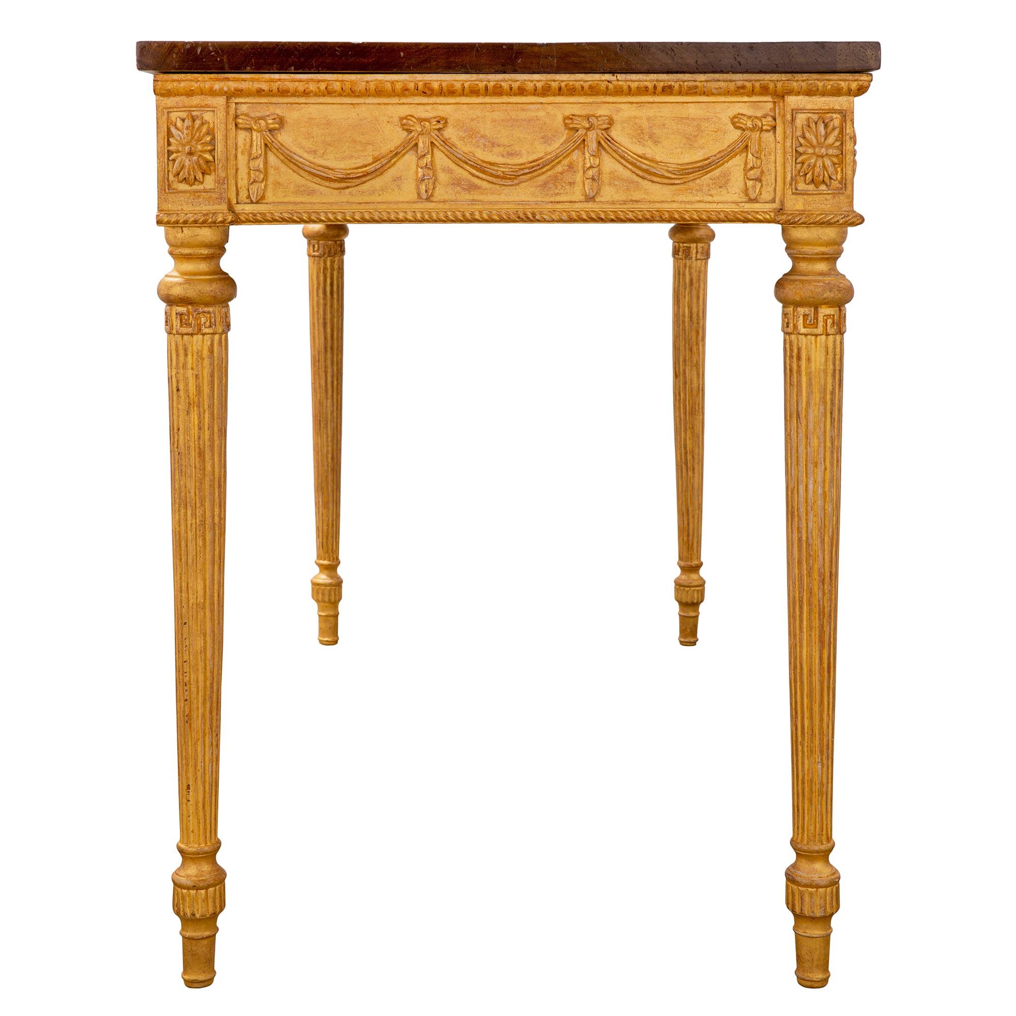 Italian 19th Century Louis XVI Style Giltwood and Walnut Console For Sale 1