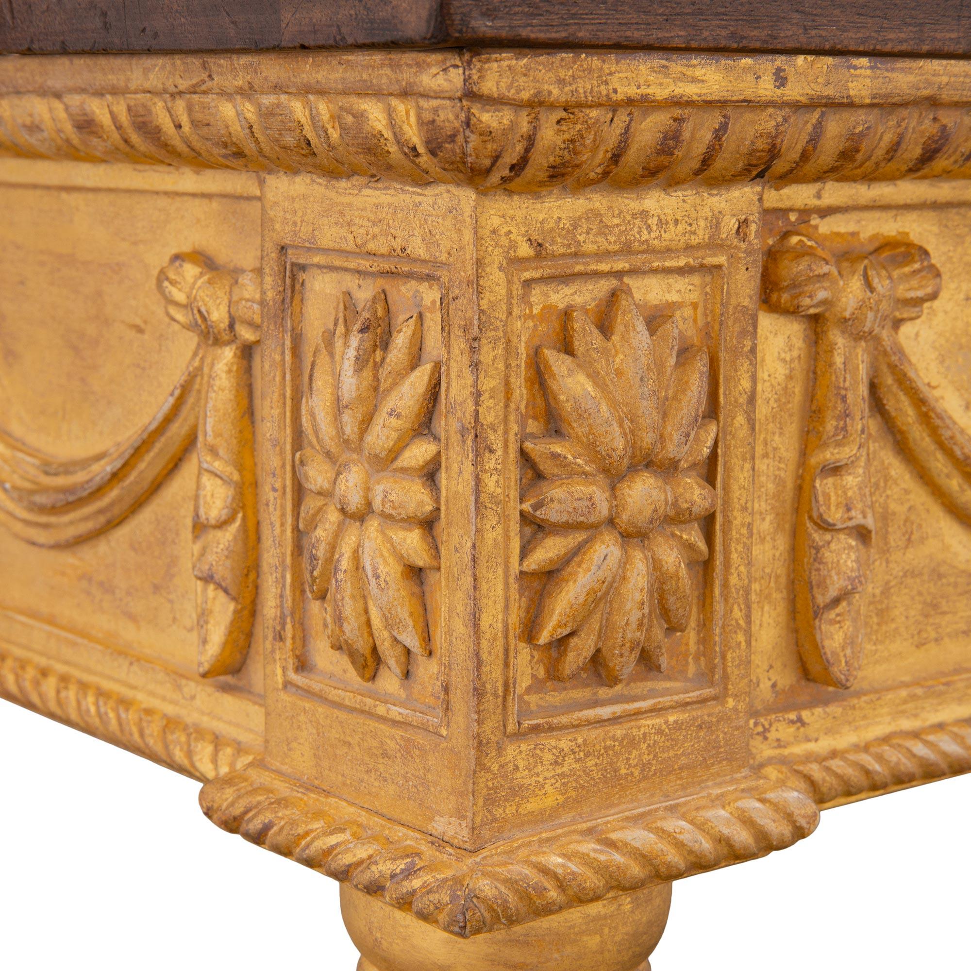 Italian 19th Century Louis XVI Style Giltwood and Walnut Console For Sale 5