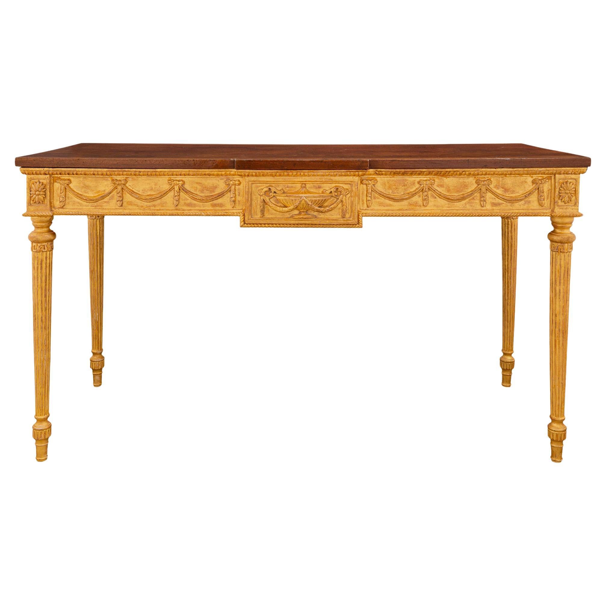Italian 19th Century Louis XVI Style Giltwood and Walnut Console For Sale