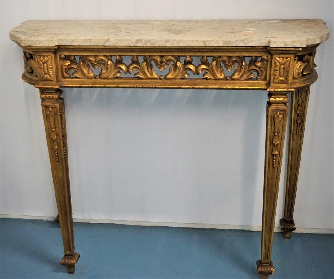 XIXe siècle Console en bois doré de style Louis XVI du 19ème siècle et miroir en vente