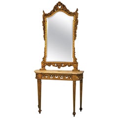 Italian 19th Century Louis XVI Style Giltwood Console Table and Mirror