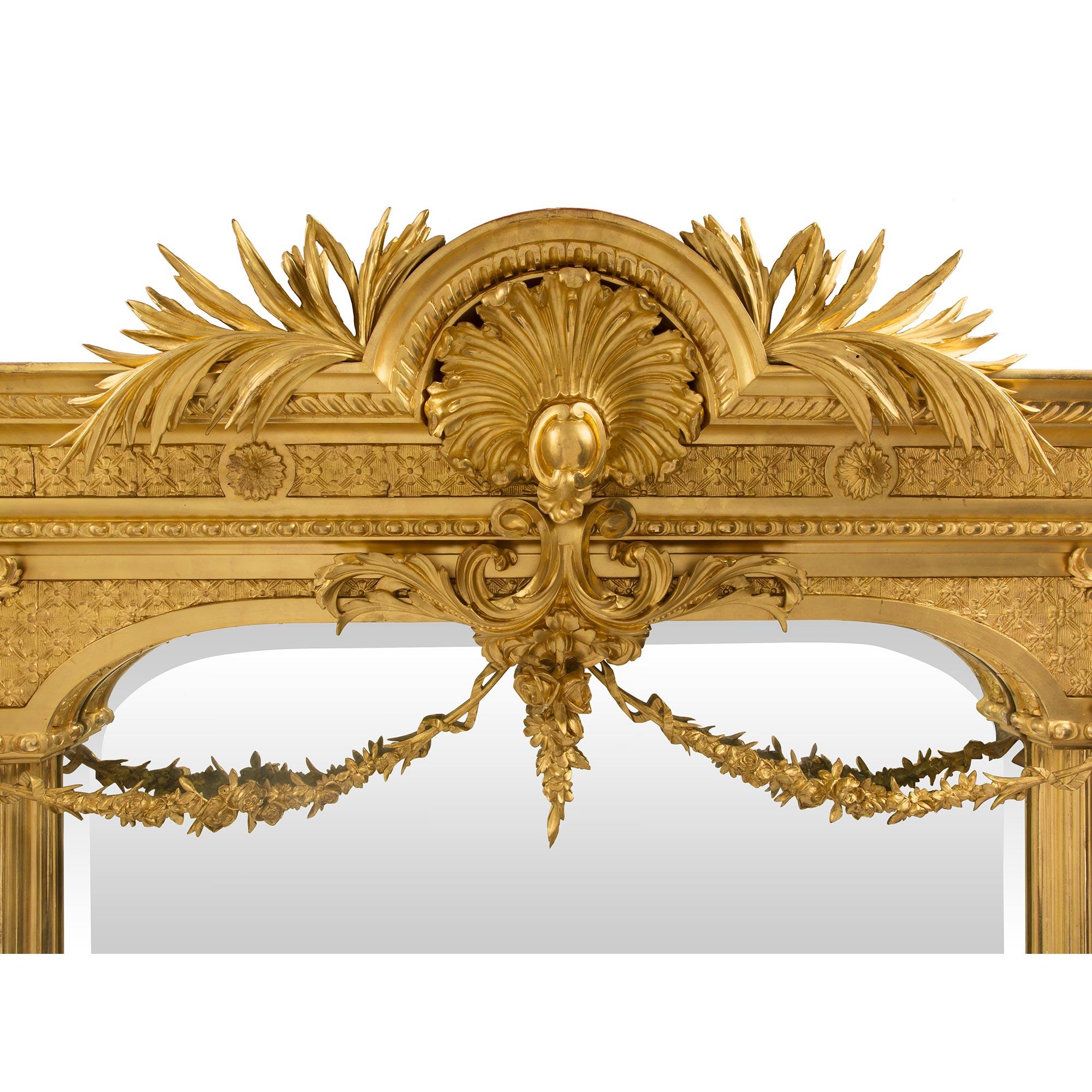 Italian 19th Century Louis XVI Style Giltwood Double Framed Mirror In Good Condition In West Palm Beach, FL