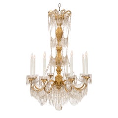 Italian 19th Century Louis XVI Style Giltwood, Metal and Crystal Chandelier
